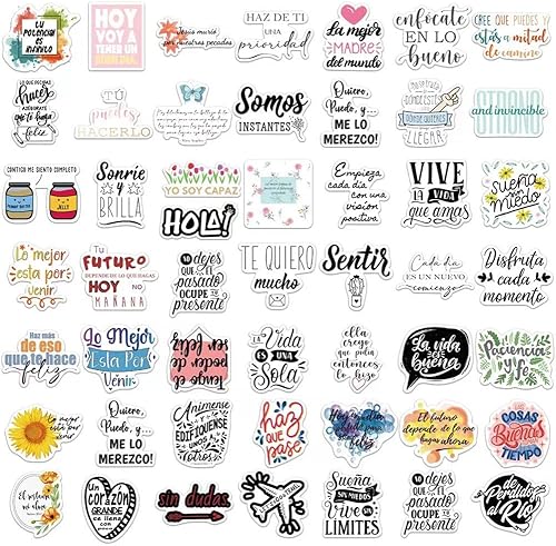 Miniatura 3 de Calcomanías motivacionales españolas 50 calcomanías de vinilo impermeables para botellas de agua, laptop, equipaje, computadora, teléfono celular,