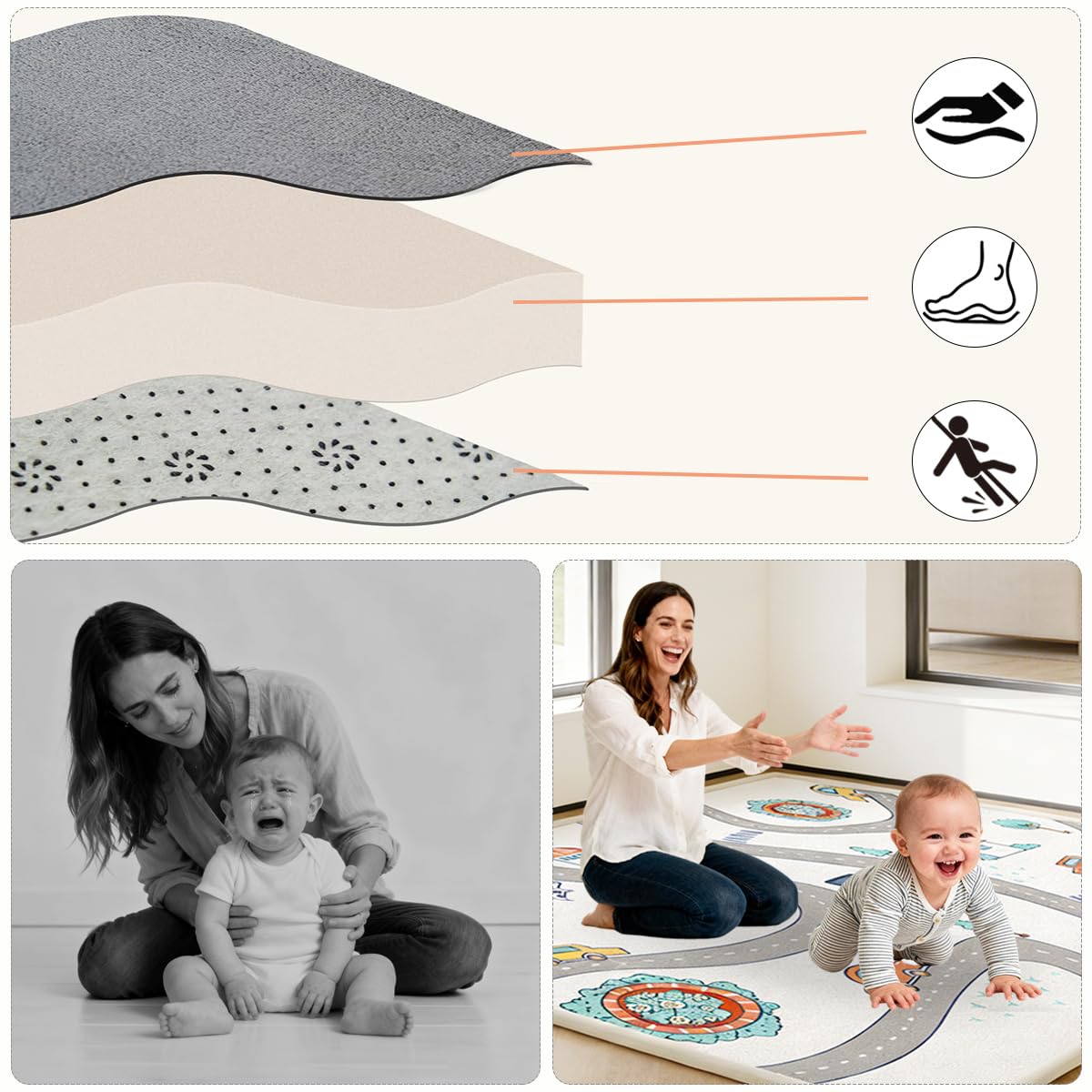 Tappeto Gioco Bambini Acolchado 2.5 cm Extra Spesso, Antiscivolo, Ideale per Pavimenti e Box Neonato, Palestra Neonati, Tappeto Tummy Time Neonati 180 x 280 cm