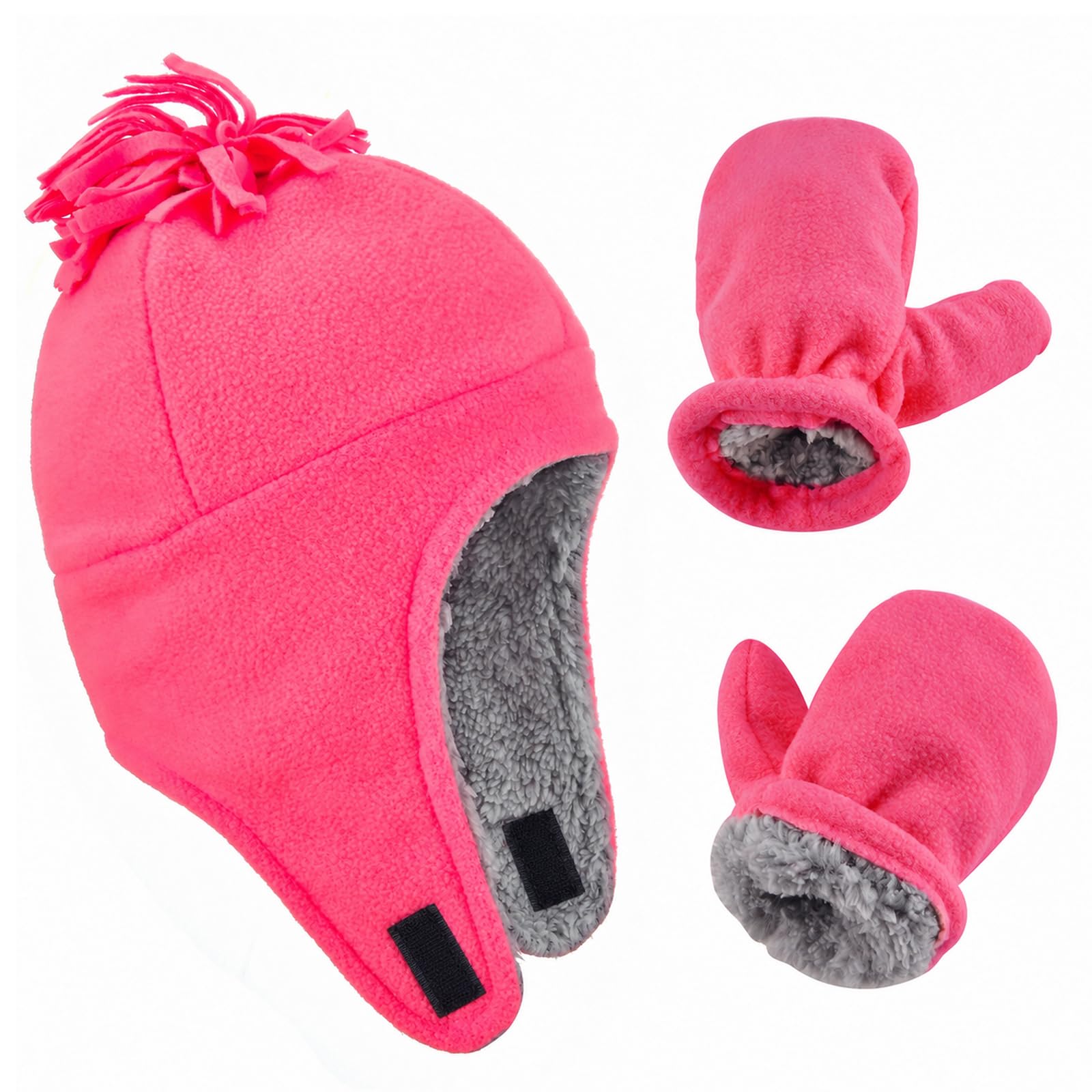 Toddler Winter Hat with Mitten Set Fleece Sherpa Lined