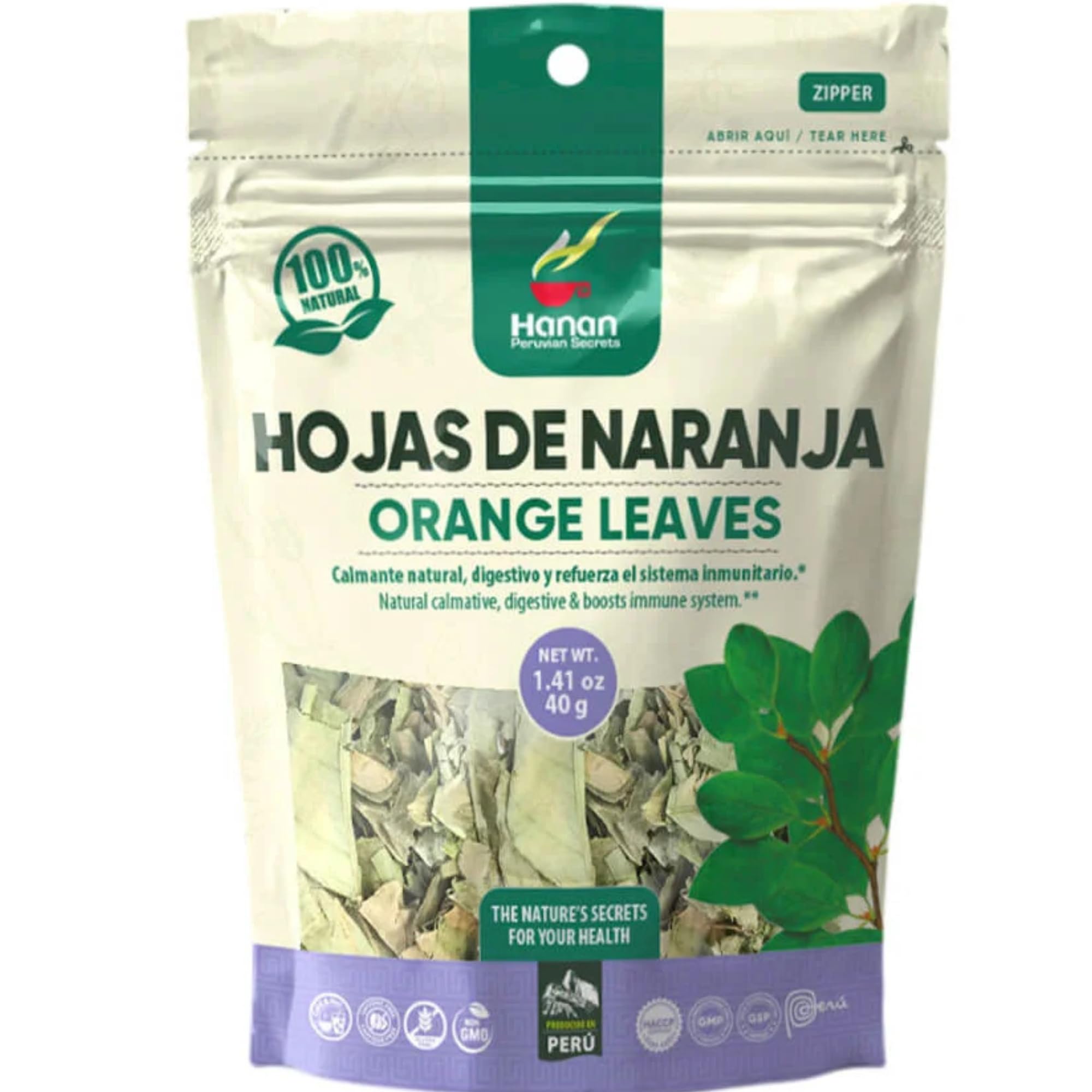 Hanan Orange Leaves (Hoja de Naranja) 1.4 oz (40 g) - Natural, Dried Orange Plant Leaf for Herbal Tea Digestive Supplement