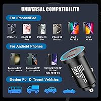 Vista 5 de Cargador de coche para iPhone 15 de carga rápida, paquete de 2 adaptadores de cargador de coche USB C dual de 60 W con cable USB C a C compatible