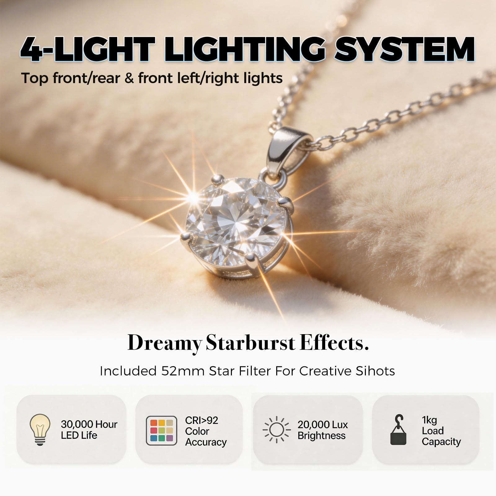 Mini caja de luz para estudio fotográfico para objetos pequeños, iluminación de 4 lados, luz y velocidad ajustables, tocadiscos fotográficos para joyas, cosméticos y manualidades