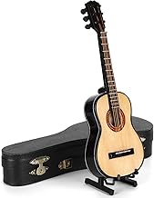 Modelo de instrumento musical, guitarra requintada portátil de madeira com suporte, modelo clássico de guitarra em miniatura para decoração de casa