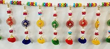 Vihaan Enterprise Home Decor Handmade Colourful Beads PUM PUM Door Toran for Door Home Decoration and Office Decoration (Multi Colour) (3 Ft, 38