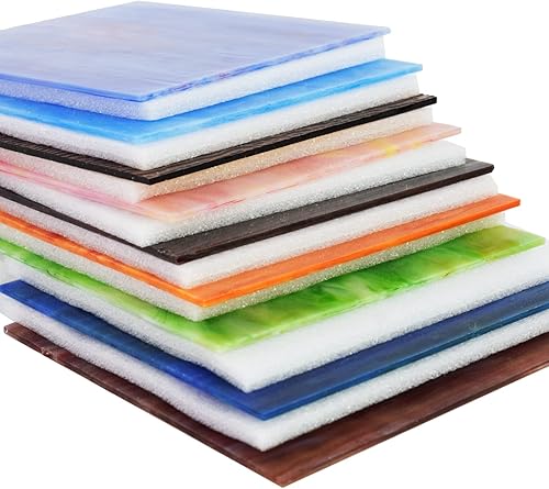 Miniatura 6 de KIPHEPI Paquete de 9 hojas de vidrieras de texturas mixtas 6 x 6 pulgadas suministros de vidrio catedral azulejos de vidrio mosaico para