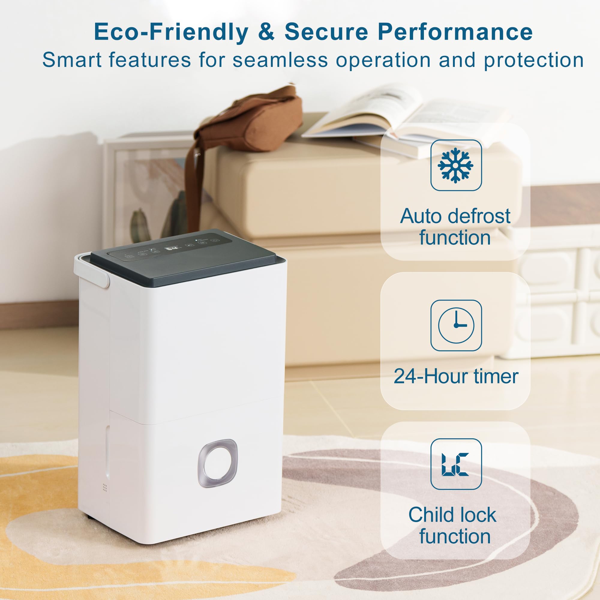 Deumidificatore Casa Muffa Elettrico: 65L/24h Deumidificatori Ambienti 120㎡Serbatoio 4.5L Scarico Continuo Modalità Smart Silenzioso e Portatile per Bagno Cantina Ufficio Garage Appartamento