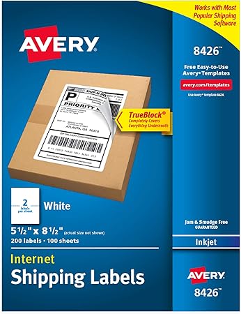 Avery Printable Blank Shipping Labels, 5.5