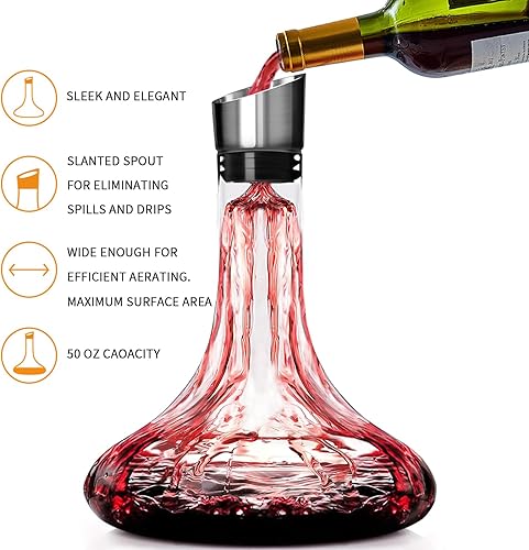 Miniatura 5 de Decantador de vino integrado con aireador, jarra de vino con aireador, cuentas de limpieza y bola de corcho, aireador de vidrio de cristal 100% sin