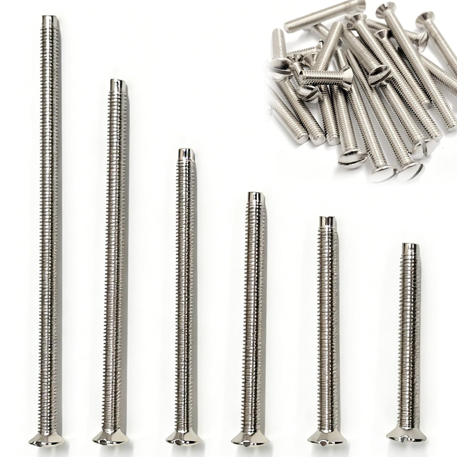 60PCS M3.5 Electrical Socket Screws, Silver Flat Head Slotted Machine Screws, Mixed Length 30mm, 35mm, 40mm, 50mm, 60mm, 75mm, Electrical Switch Screws for Socket & Switch Installation