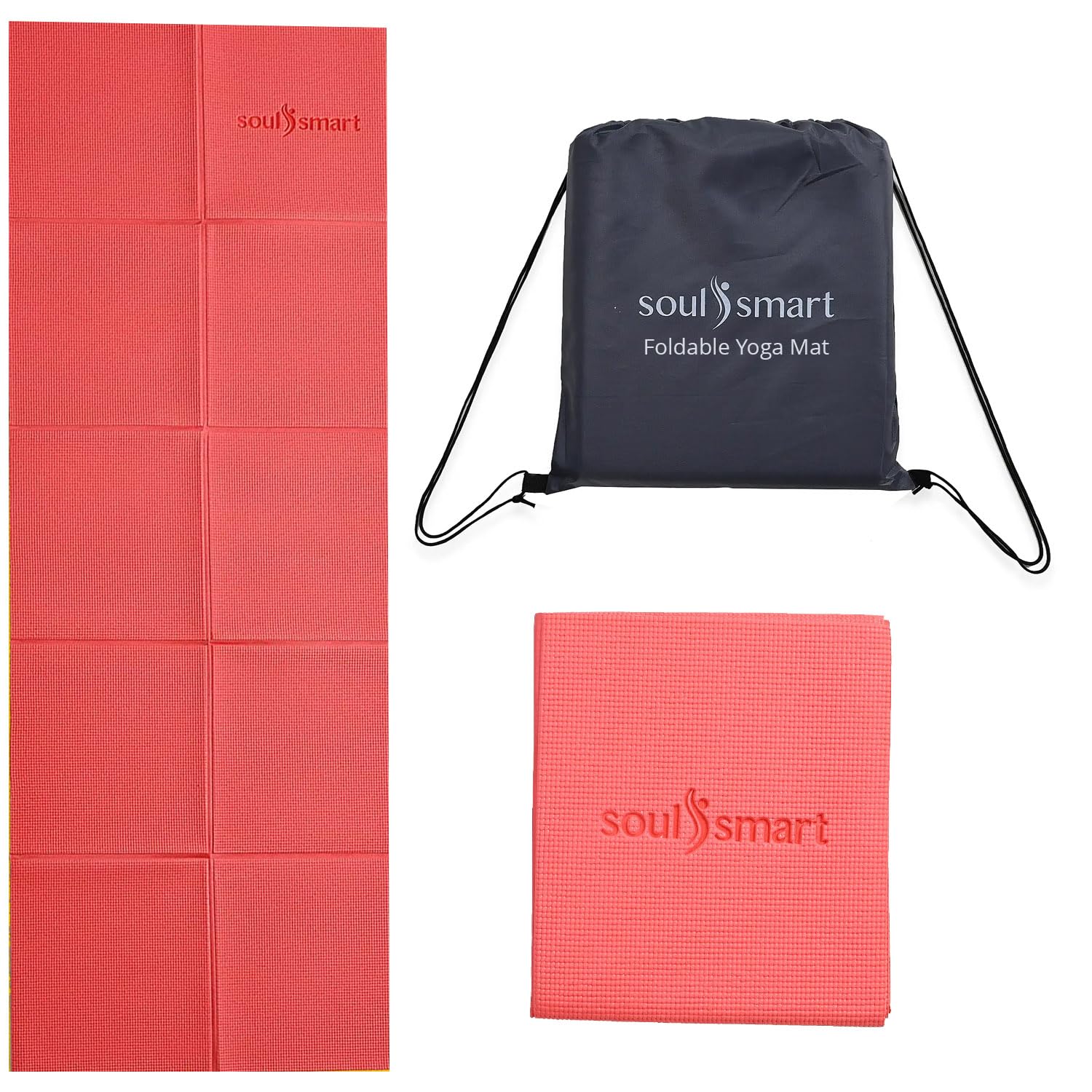 TJC Foldable Travel Yoga Mat 6MM - Non Slip Lightweight Portable Gym Fitness Training Pilates Exercise Mat - Indoor Outdoor Workout Yoga Mats for Women & Men - 188 x 63 CM - Pink