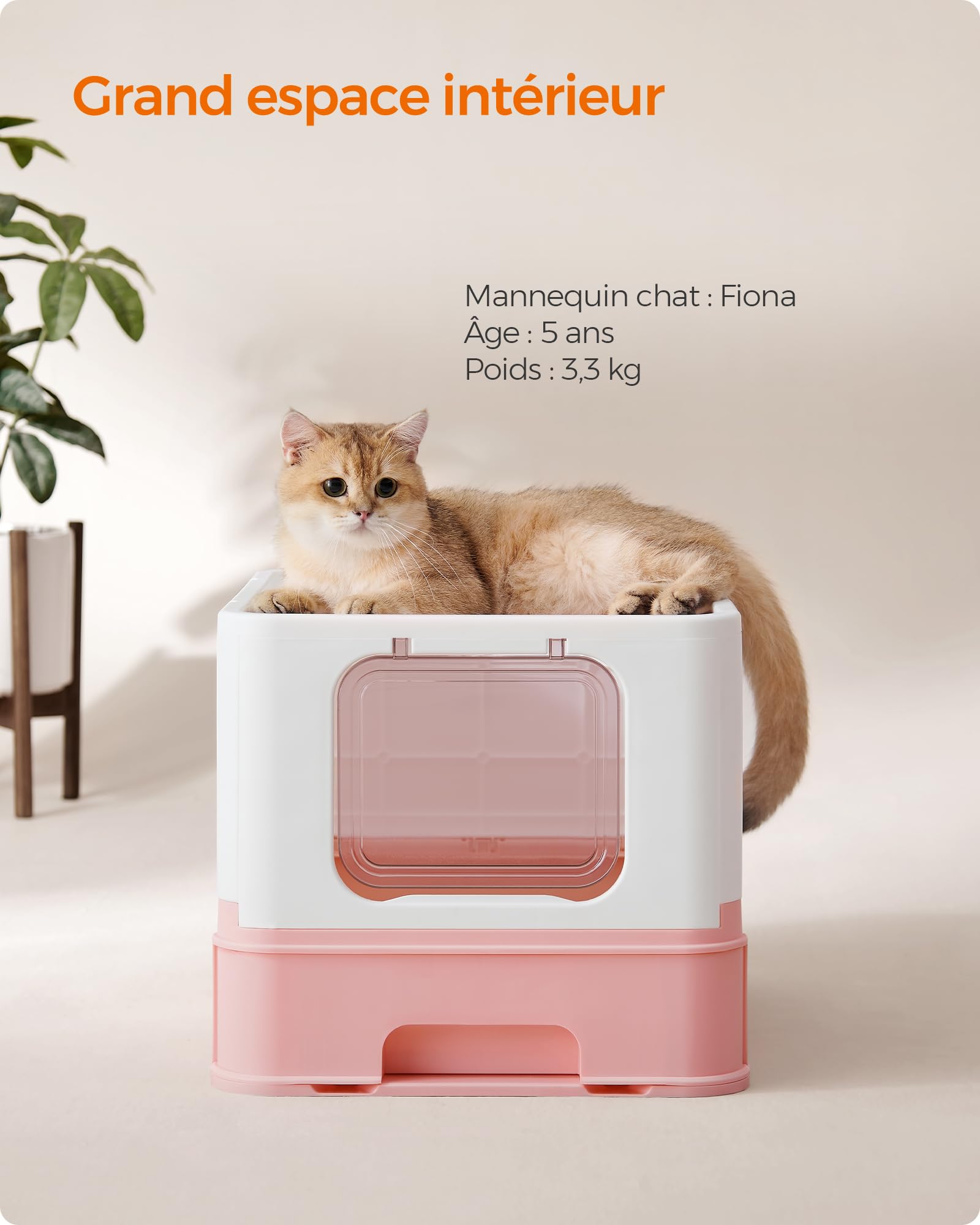 Feandrea Bac à Litière Fermé pour Chat, pour Grand Chat, Capacité 15 kg | Maison de Toilette, Plateau Amovible, Pelle, Brosse, Anti-Traces, Anti-fuites, Collection BOXAL PPT001P01
