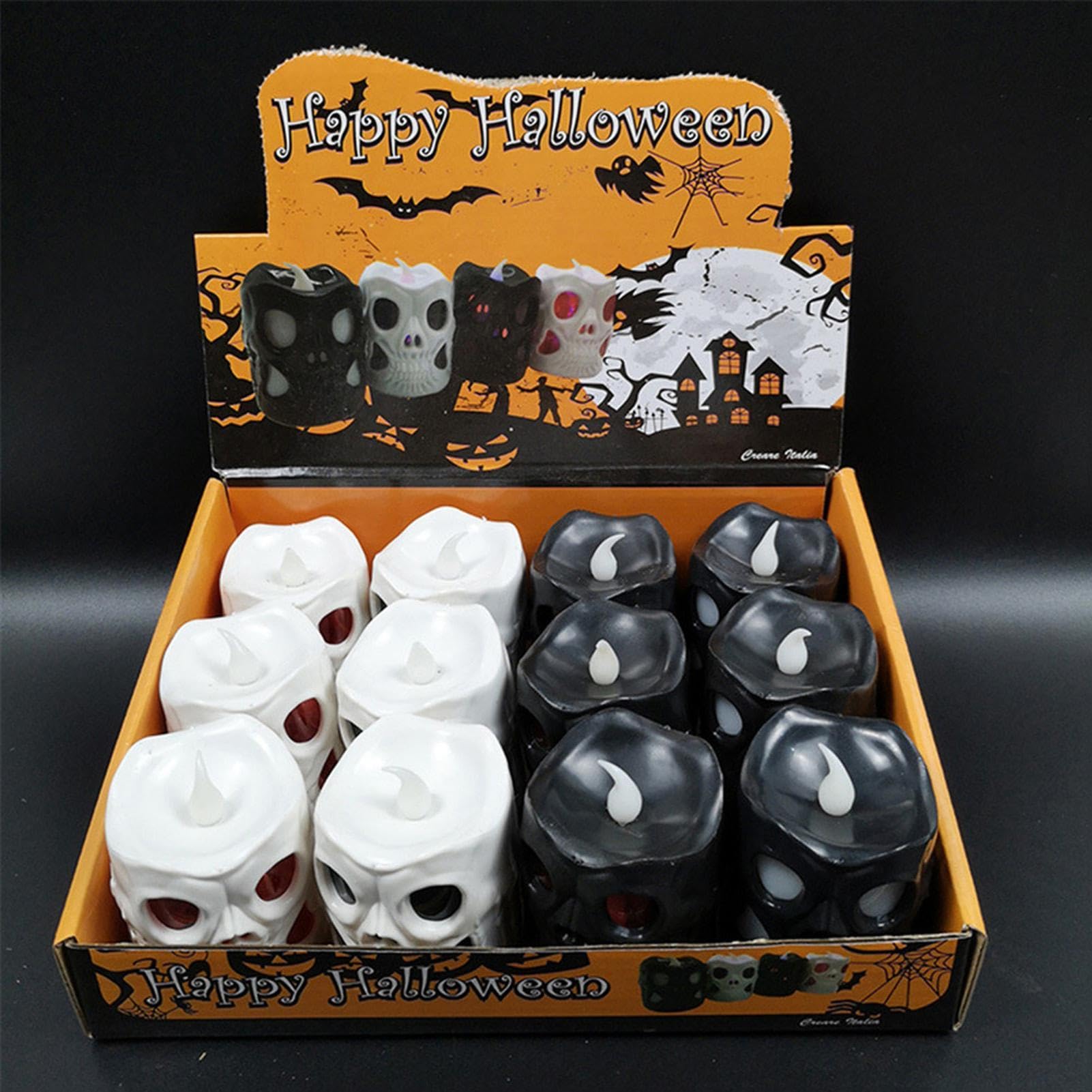senza fiamma per Halloween, 12 pezzi, notturne spettrali per | Candele Tealight senza fiamma per Halloween, casa, ufficio, appartamento, casa infestata, giardino, cortile, patio