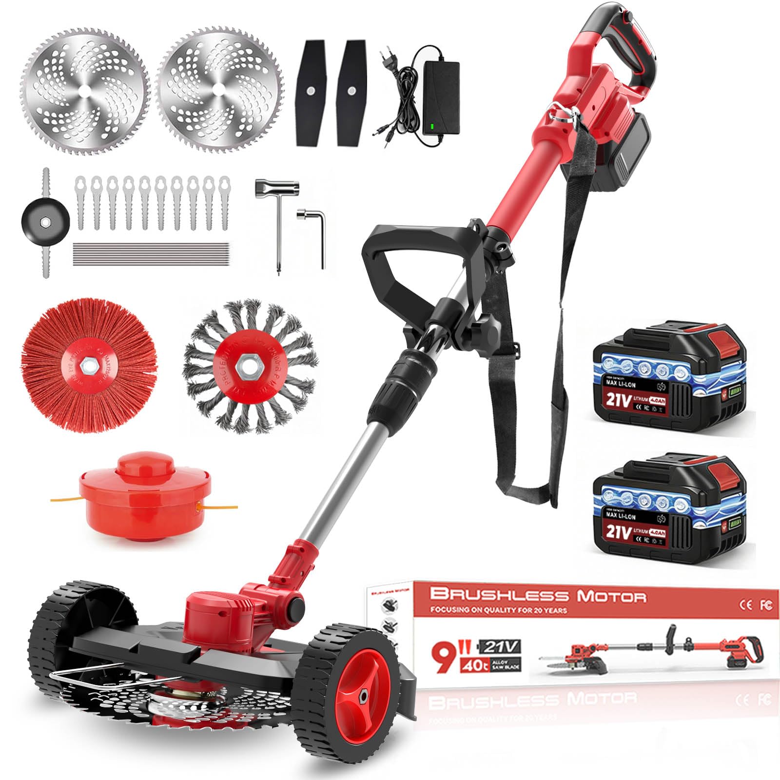 UnkrautbüRste Freischneider Rasentrimmer mit Akku und Unkrautbürste, 21V Akku Freischneider für Makita Akkus, 6-in-1 rasentrimmer