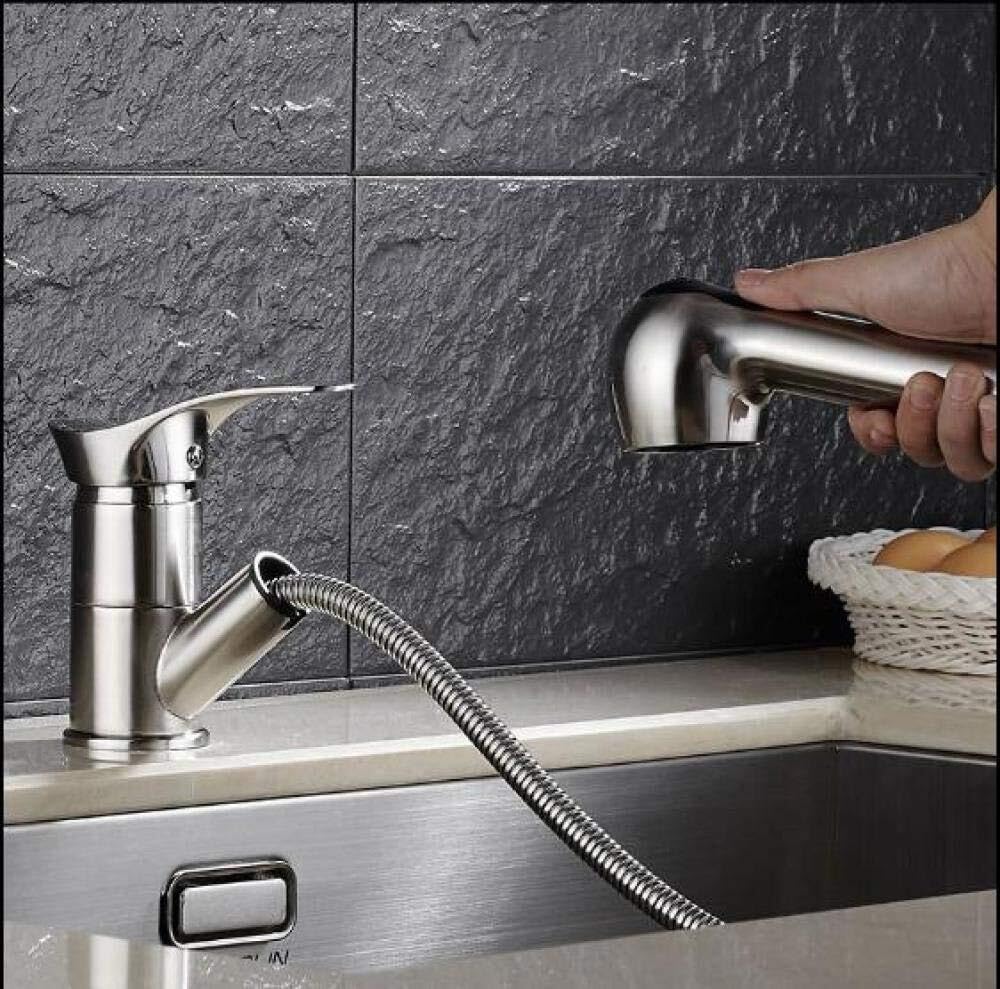 Grifo de Cocina extraíble Giratorio de 360 Grados, Grifo de Lavabo de latón Pulido y Cromado.