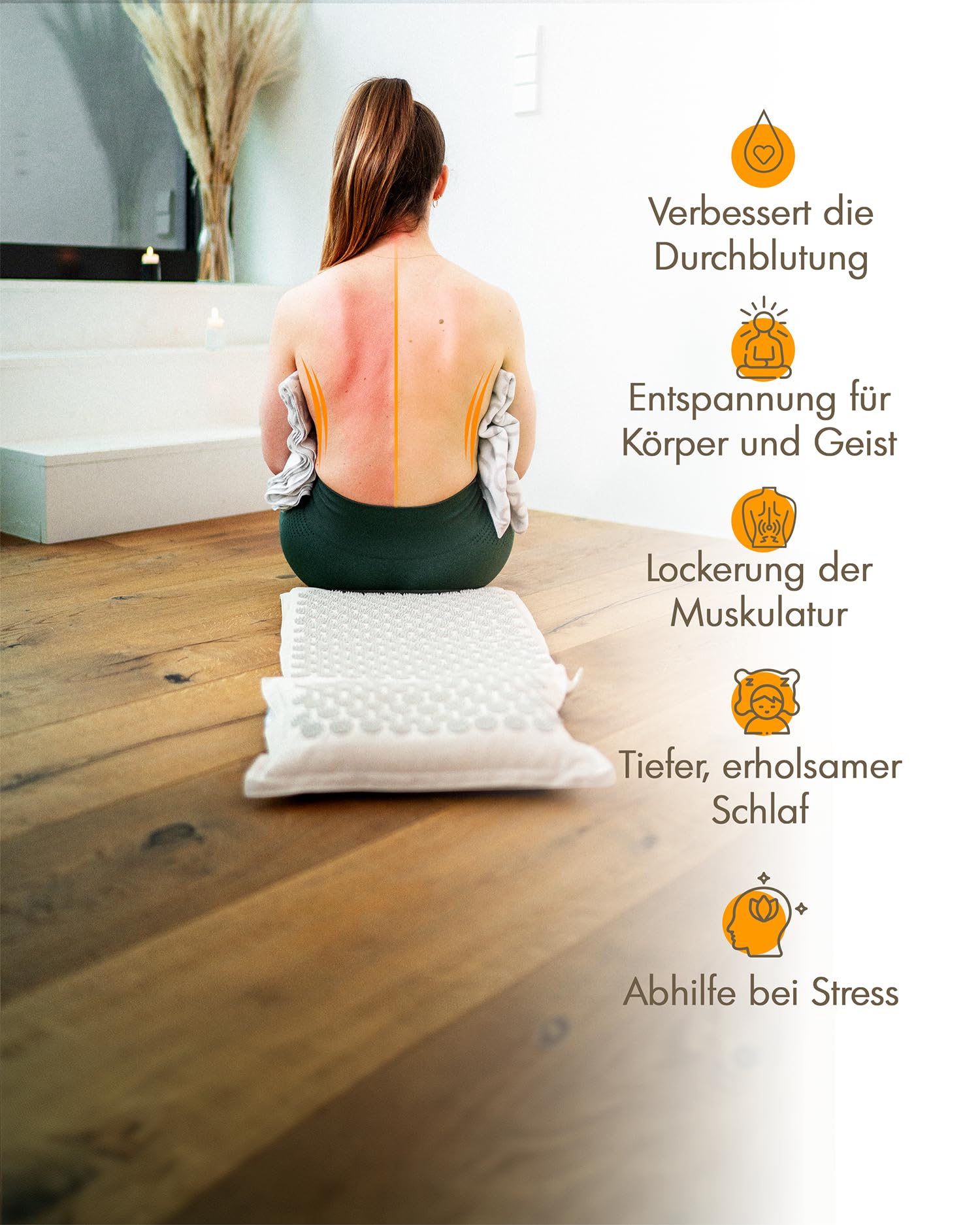 NEOLYMP Akupressurmatte mit Kissen und Eingewöhnungstuch, gefüllt mit Kokosfasern und Buchweizen - Massagematte mit 7.452 Druckpunkten - Videoanleitungen mit Akupunktur Matte Übungen (dunkelgrau)