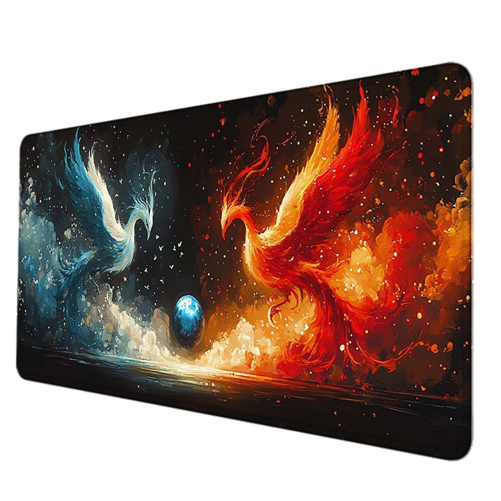 Podkładka pod mysz dla zwierząt XXL 1200 x 600 mm, wodoodporna podkładka pod mysz feniks wzór szyte krawędzie akcesoria biurowe antypoślizgowa gumowa podstawa powierzchnia dla graczy, biurko