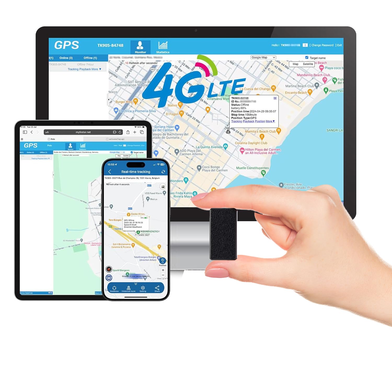 TKMARS GPS 4G, TK901, mini localizzatore GPS per bambini, gatti, bagagli, GPS senza costi di abbonamento, magnetico, impermeabile, per auto, moto, monitoraggio in tempo reale + notifiche, SIM inclusa