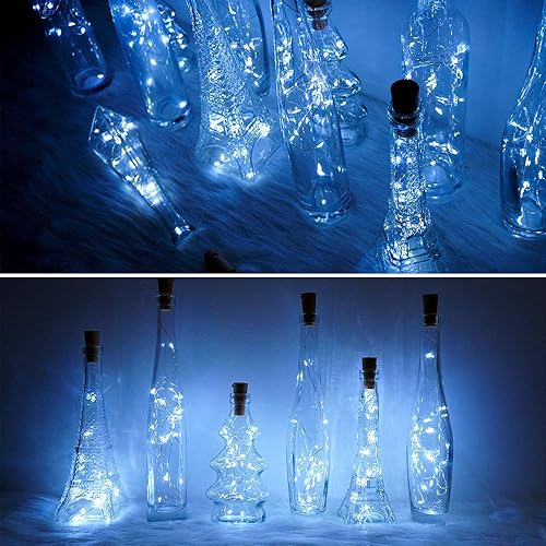 Miniatura 2 de Guirnalda de luces para botella de vino con corcho, paquete de 18 unidades, 20 LED, 6.6 ft, funciona con pilas, mini alambre de cobre plateado,