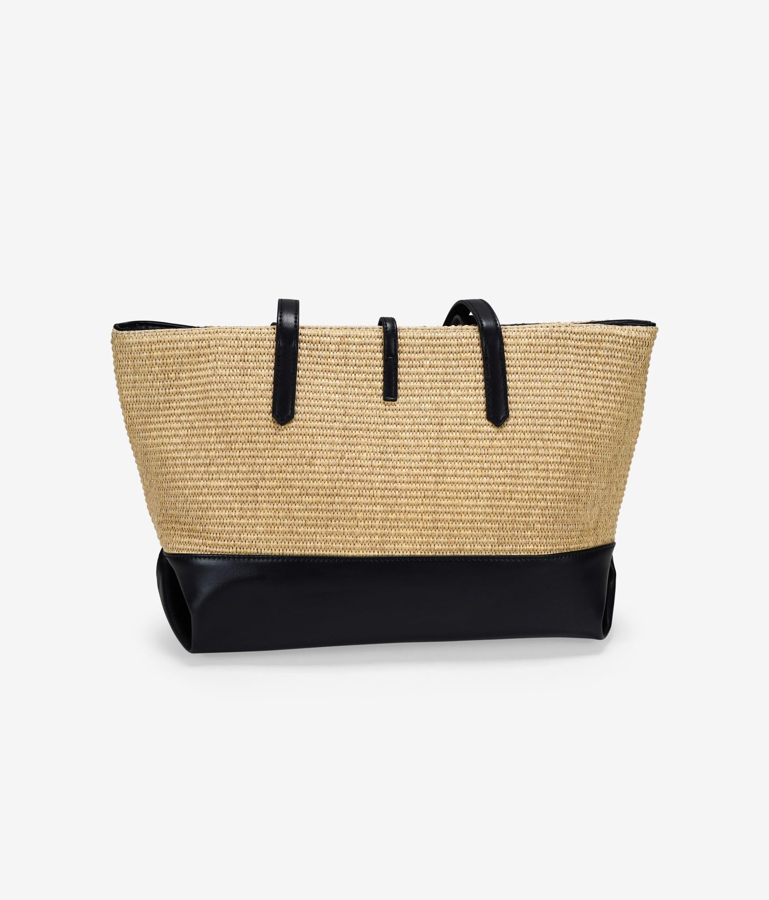 BOSANOVA Bolso de Hombro para Mujer en Rafia Beige con Detalles en Color Negro y pequeña Solapa con Pieza metálica. Asas de Colgar y Cierre con imán. Beige U