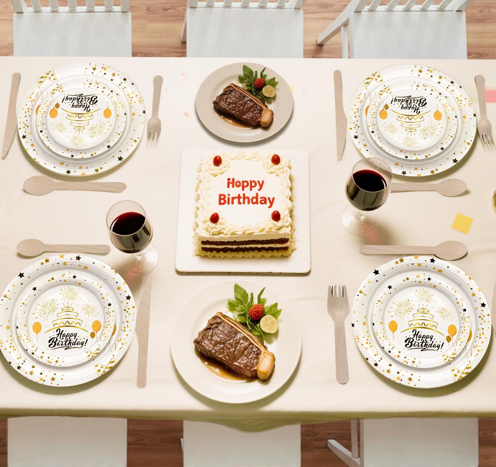 Set 200 Piatti Compostabili Anstore - Piatti, Posate, Bicchieri, Tovaglioli Per 25 Ospiti