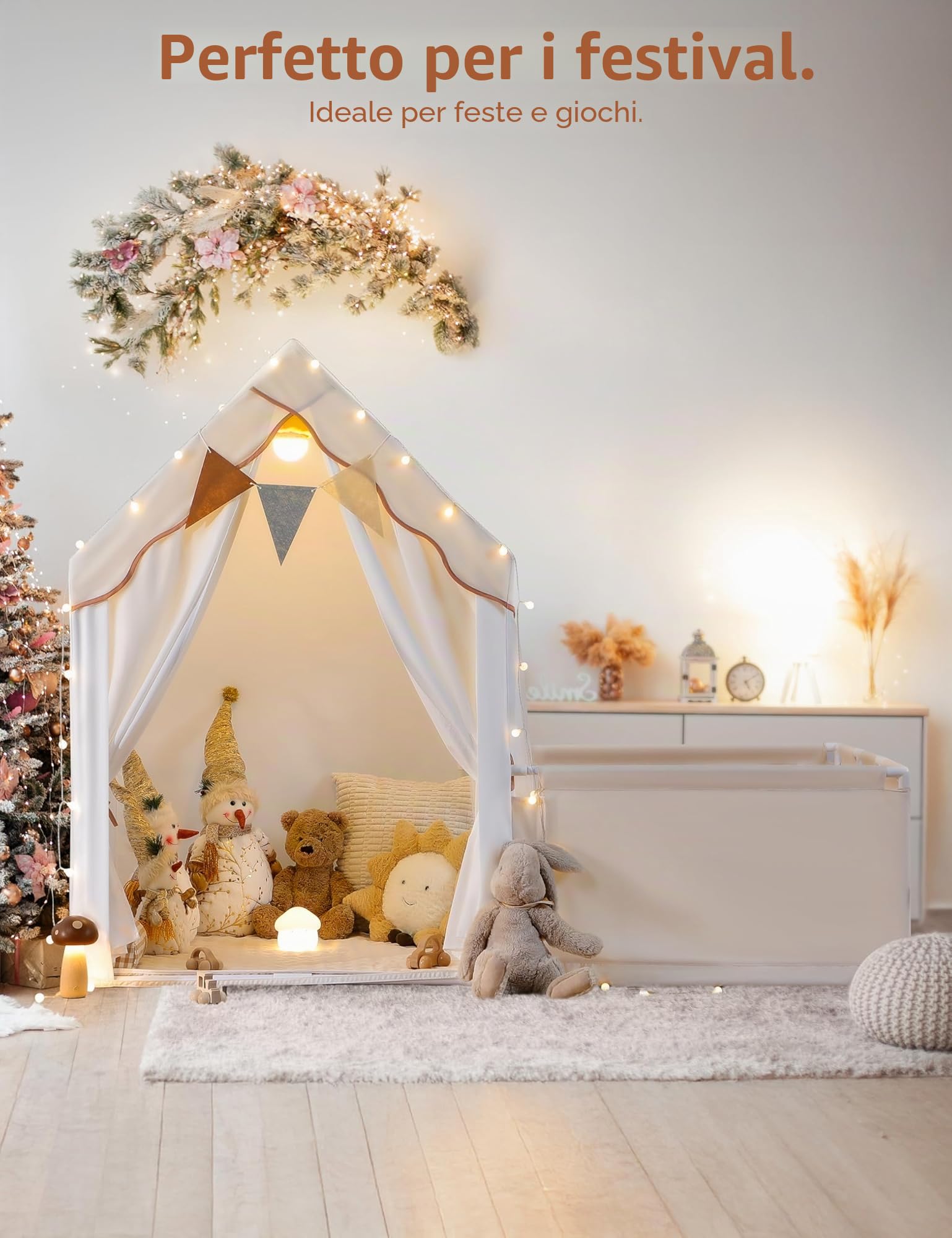 Besrey Tenda per Bambini 2-in-1 con Parco Giochi Casetta da Gioco Interna con Luci LED per 4-5 Bambini