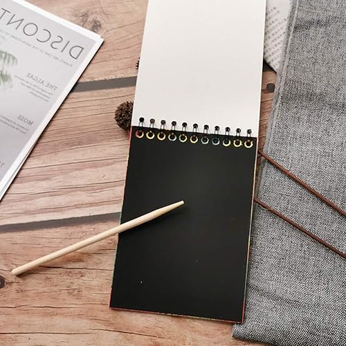 Miniatura 3 de Suwimut Paquete de 24 cuadernos de papel para rascar para niños, cuadernos para colorear negros con 24 lápices ópticos de madera y 4 plantillas de