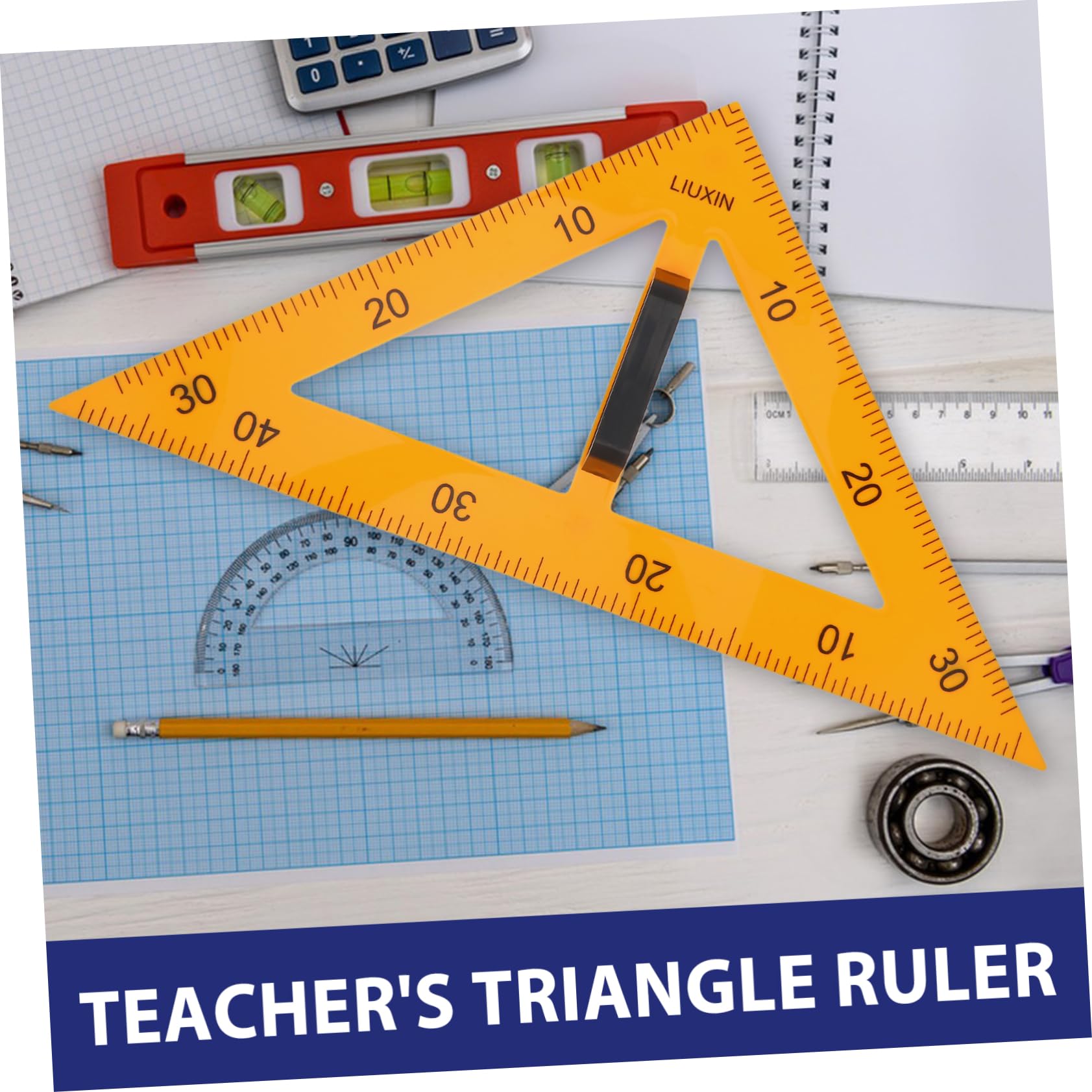 OSALADI Righello Strumento Didattico Versatile Giallo Magnetico in Plastica Triangolare 45° 60° per Insegnamento e Aula