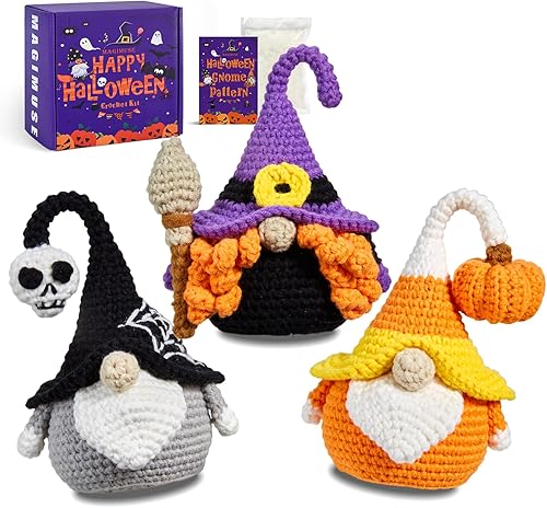 MAGIMUSE Kit de ganchillo para principiantes, kit de inicio de ganchillo para adultos, kit de ganchillo para Halloween, amigurumi, kits de animales