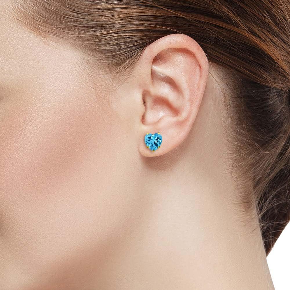 Gem Stone King Heart Stud Earrings For Women and Men | 10K Yellow and White Gold | Gemstone Birthstone | 6MM Heart Shape | Fine Jewelry for Her Him Mom Dad Wife