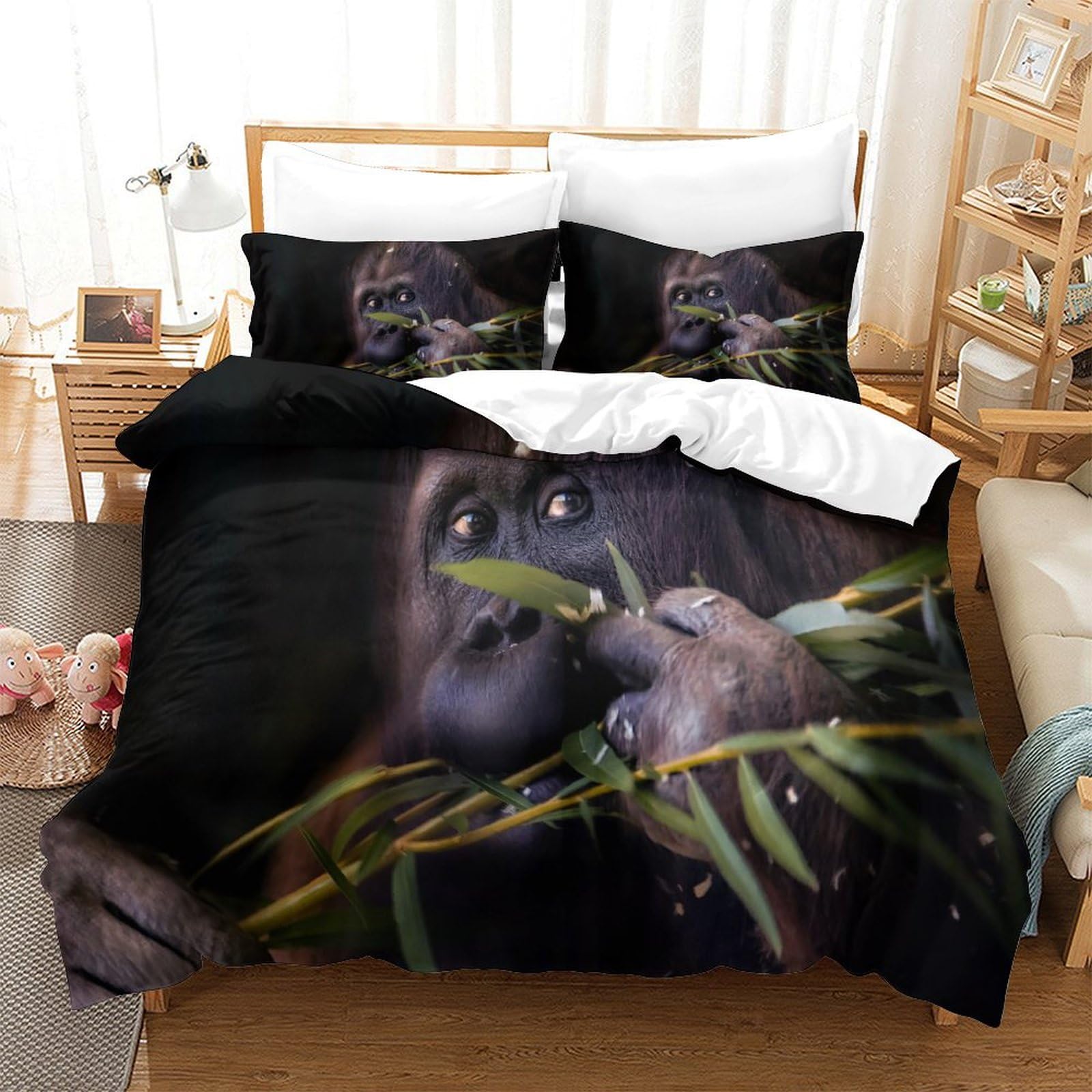 P1S9U7W5Y 3D Printed Gorilla Wildlife Duvet Cover Set 3pcs Microfiber Animal Bedding Set Single
