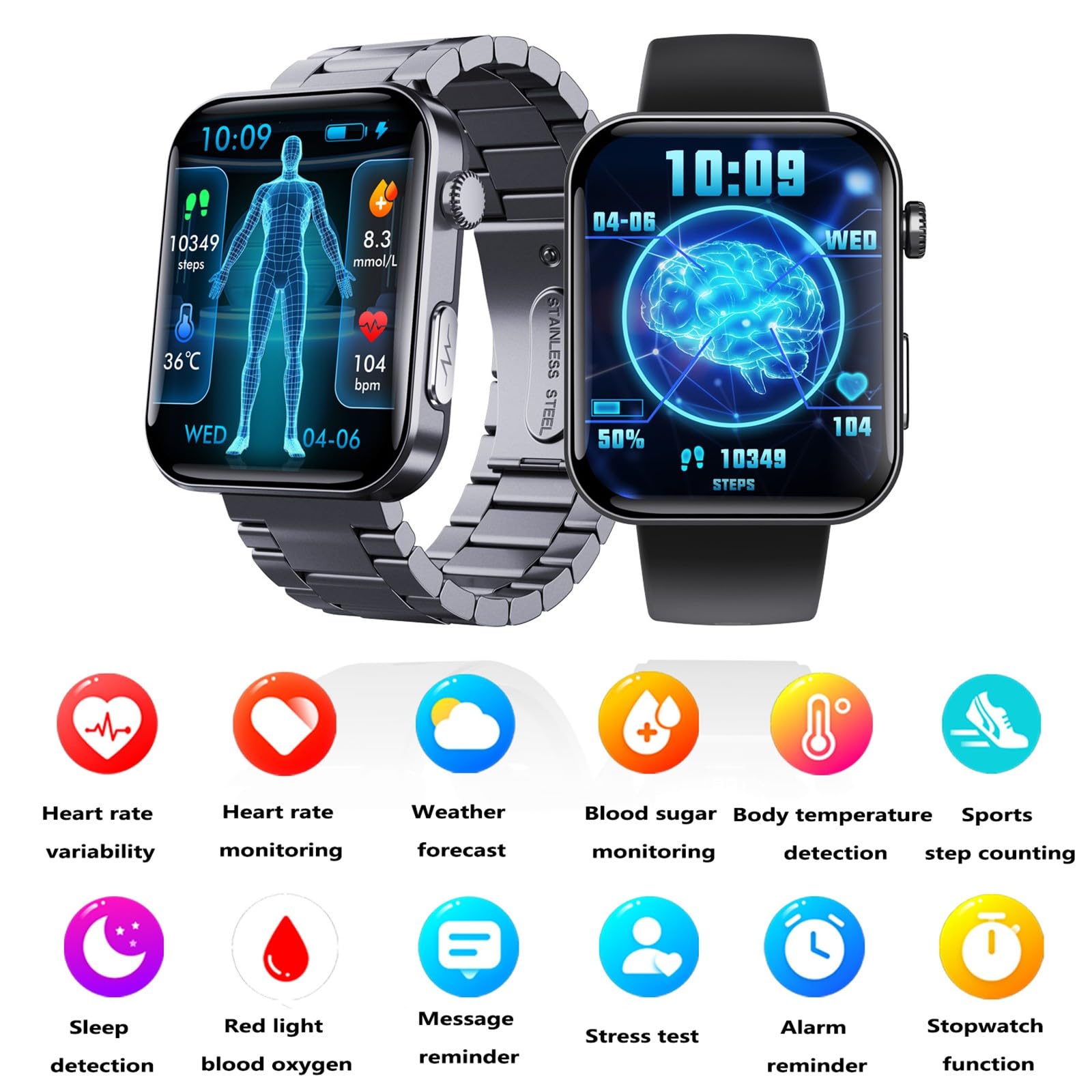 Męski i damski zegarek sportowy z monitorowaniem tętna z krokomierzem, połączenie Bluetooth, inteligentne przypomnienie o 52 trybach sportowych dla systemów Android i iOS
