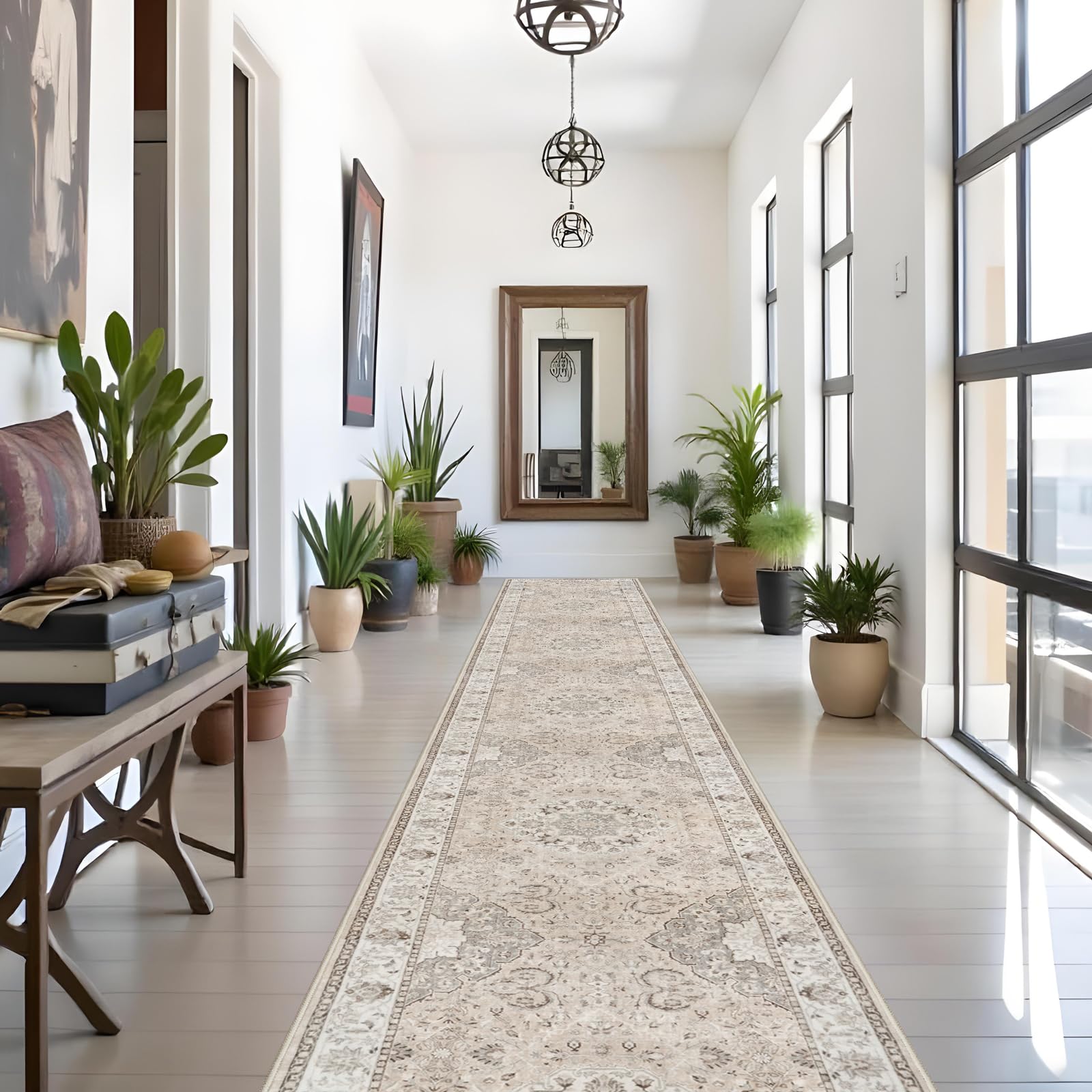 Hallway Washable Runner Rug - 3x16 Kitchen Rugs Entryway Rug Runner Vintage Soft Floor Mat Non Slip Indoor Farmhouse Carpet for Bathroom Living Room