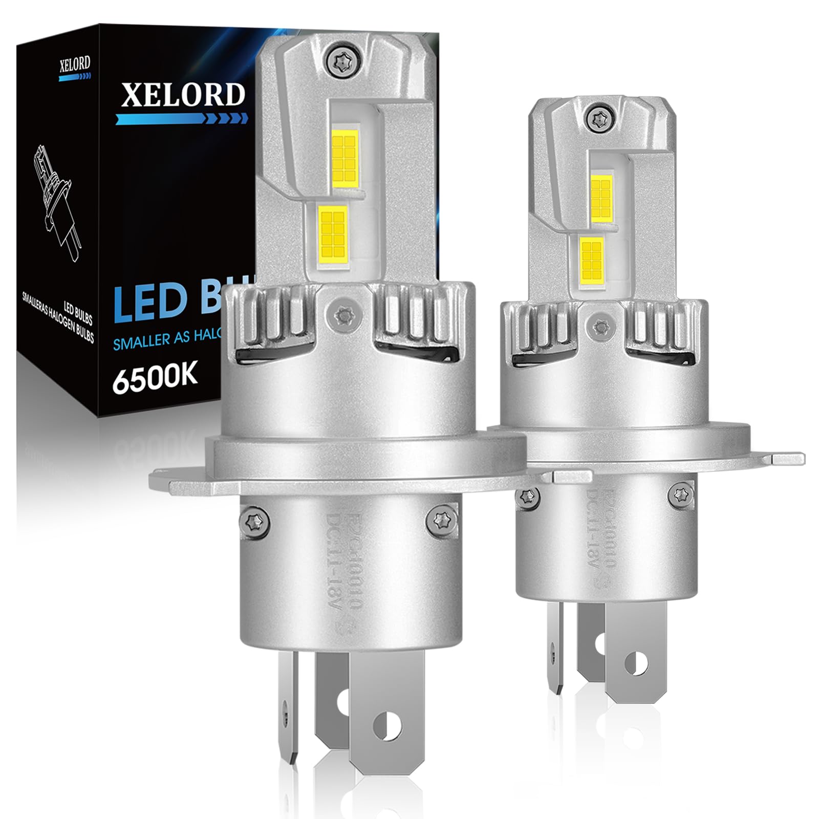 XELORD Lampadina H4 LED 70W 16000LM,600% Più Luminoso delle Alogene,6500K Bianco Freddo,Plug and Play,Confezione da 2