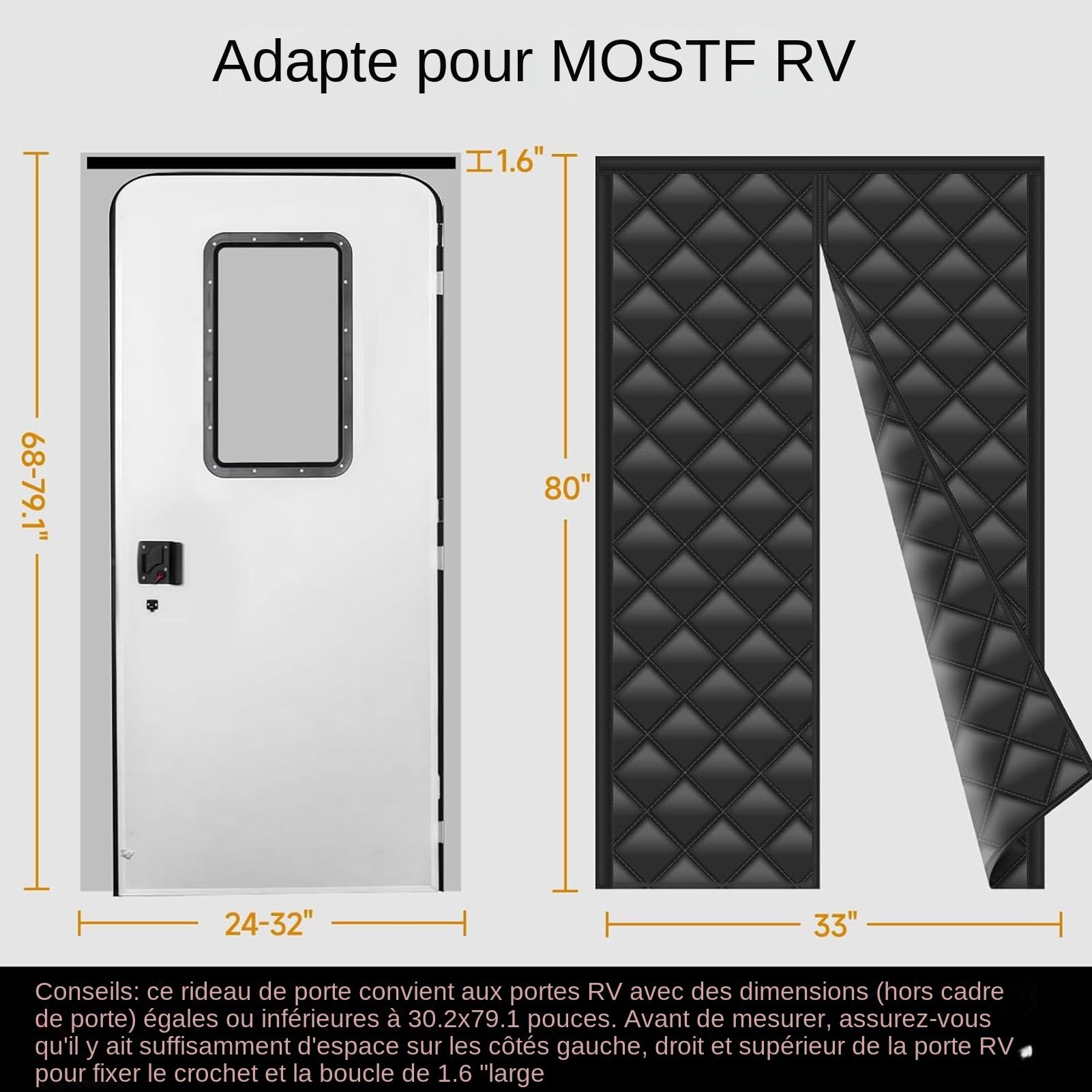 Rideaux Isolants Pour Porte De Camping-Car Écran Anti-Vent 84 x 203 cm