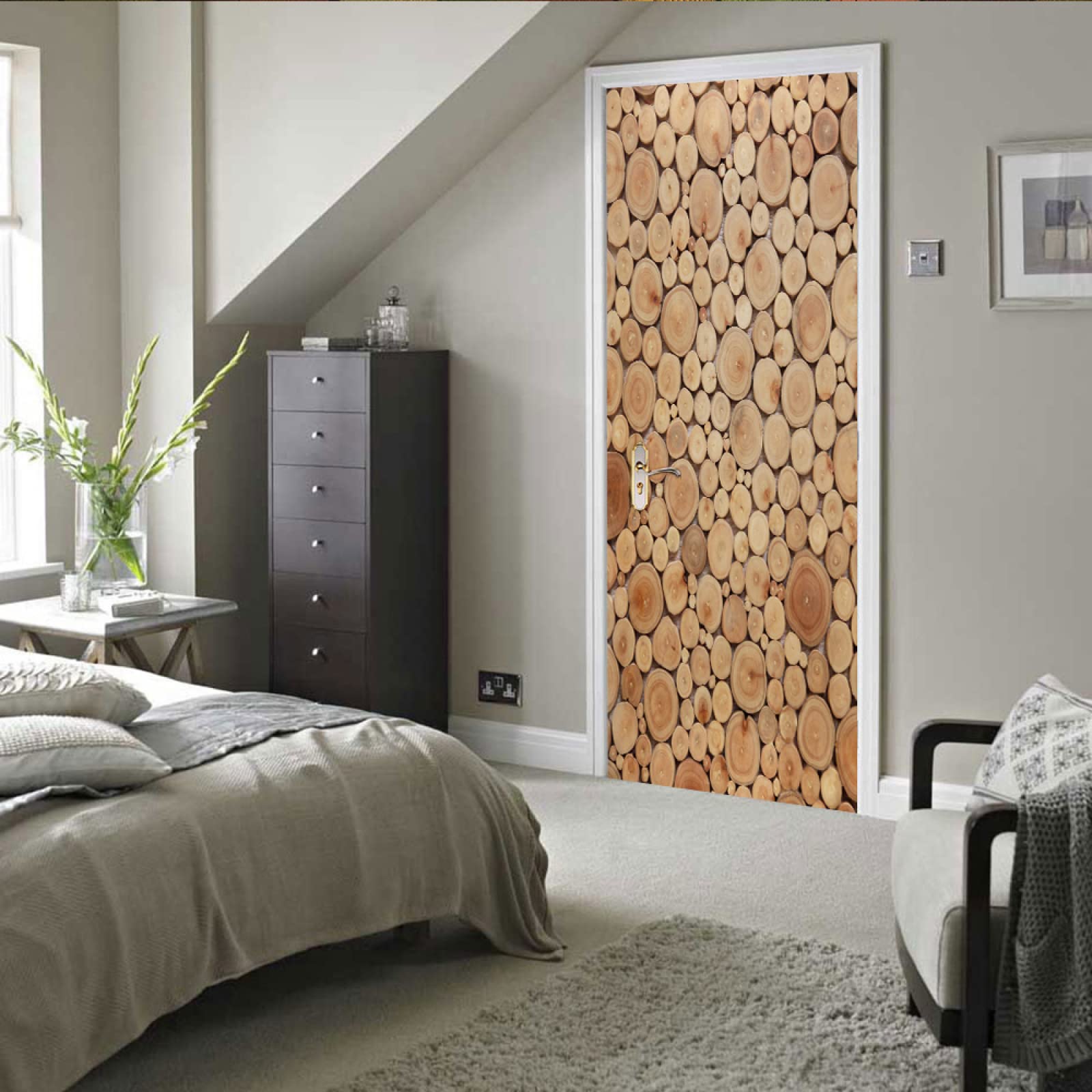 Sticker Porte 3D Arbre Jaune Trompe L'Oeil 95x215cm - Autocollant Décoratif Artistique