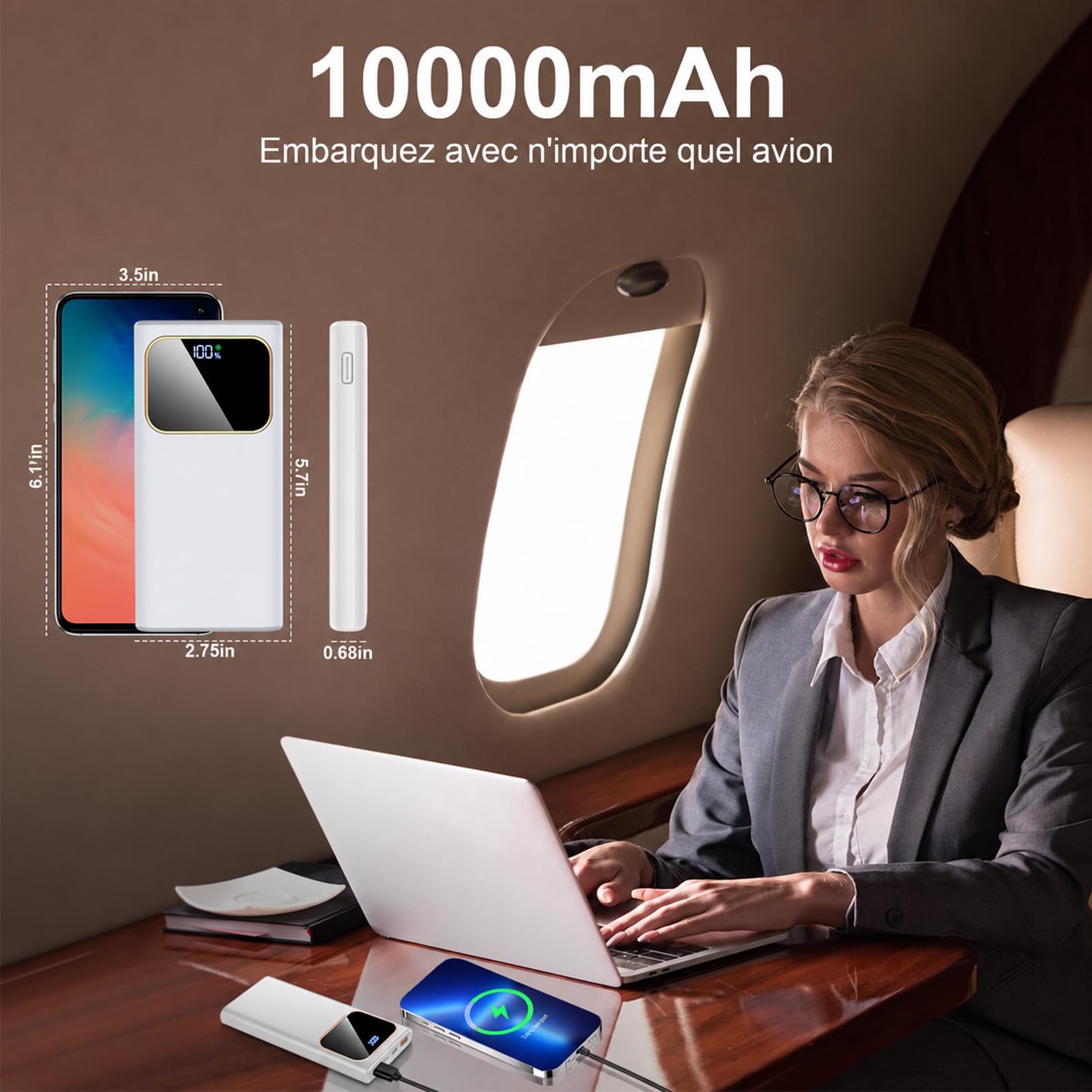 Batterie Externe 10000mAh, 22.5W Power Bank Charge Rapide Ultra Mince