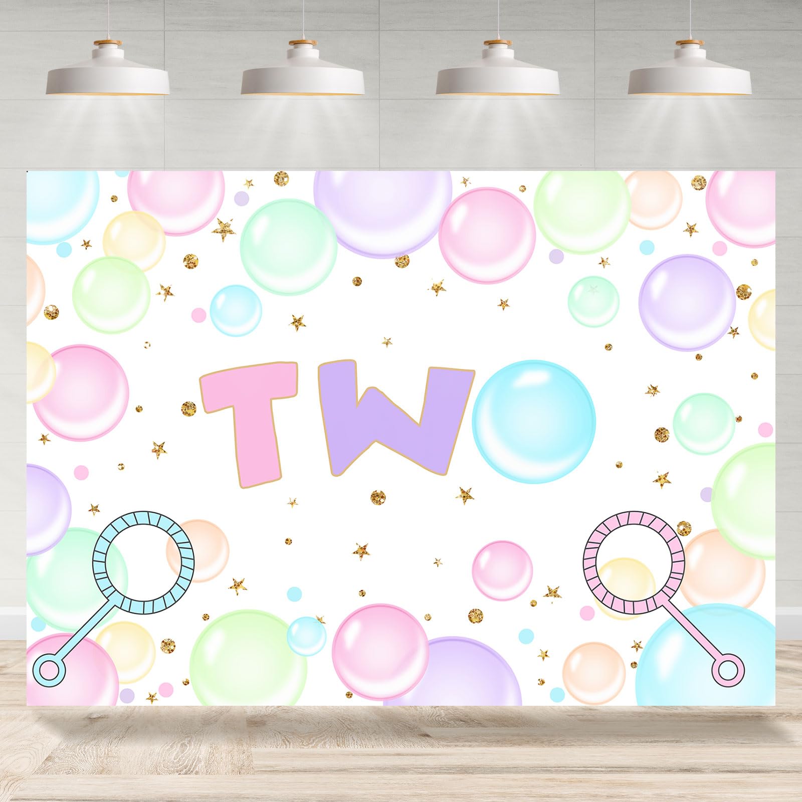 Rsuuinu Bubbles 2nd Birthday Backdrop Two Years Old Birthday Colorful Photography Background for Kids Girls Second Birthday Party Decorations Supplies