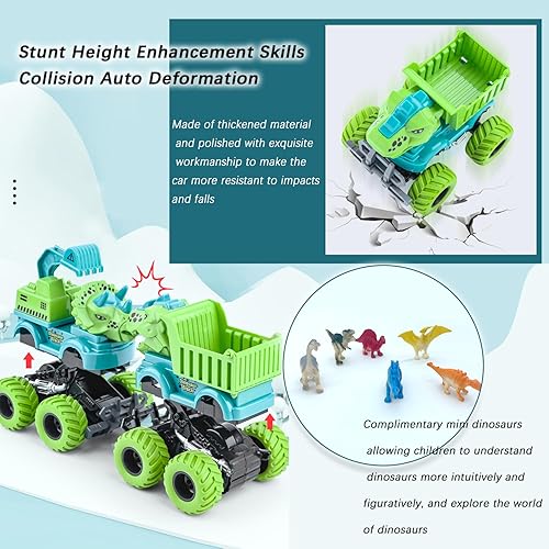 Miniatura 5 de Juguetes de camión monstruo para niños de 2, 3, 4, 5 años, paquete de 2, juguetes de dinosaurio para niños de 3 a 5 años con 6 mini juguetes de