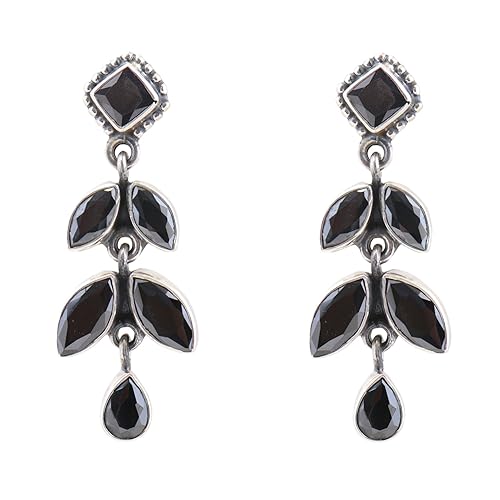 925-92.5 Sterling Silver Pearl,ruby,emerald,turquoise,citrine,onyx, Stone Fashion Stud Earring for Women and Girls (Black)