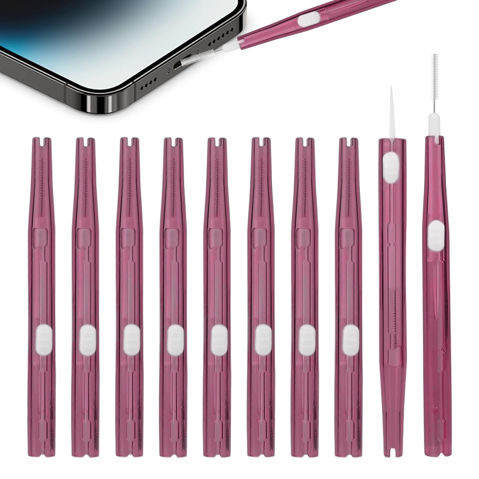 10 Pieces Phone Cleaning Kit, Double-Headed Charging Port Cleaning Kit for iPhone Cleaning Kit Charging Port,USB C Charger Port Headphone Phone Cleaner,Double-Sided Cleaner with Hook and Brush