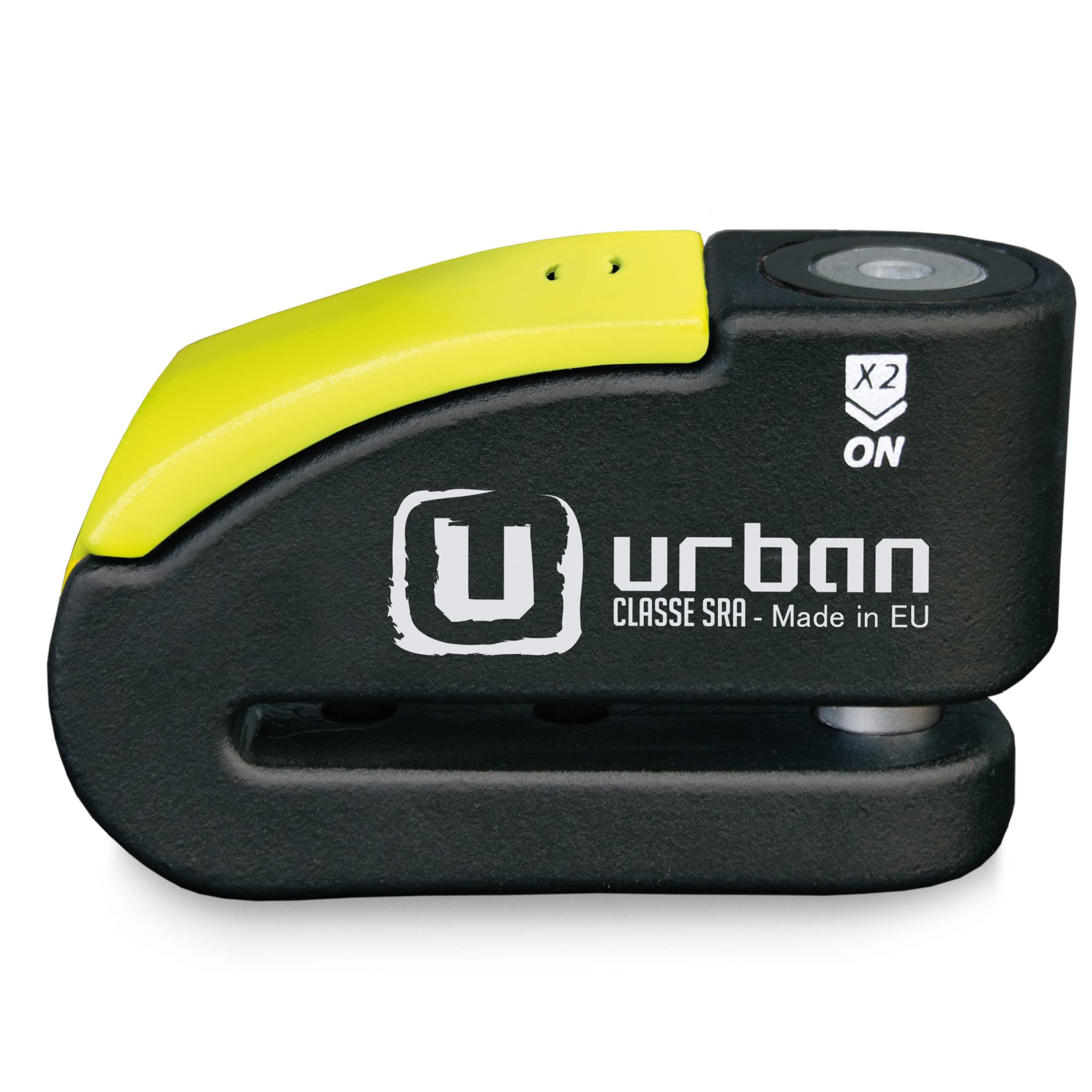 URBAN 999 Hi-Tech Bremsscheibenschloss mit Alarm 120dB ON/OFF Empfindlichkeit A+, Maximale Sicherheit mit SRA Zulassung, Doppelverriegelung ø14mm, Optionale Halterung, Motorradschloss mit Alarm