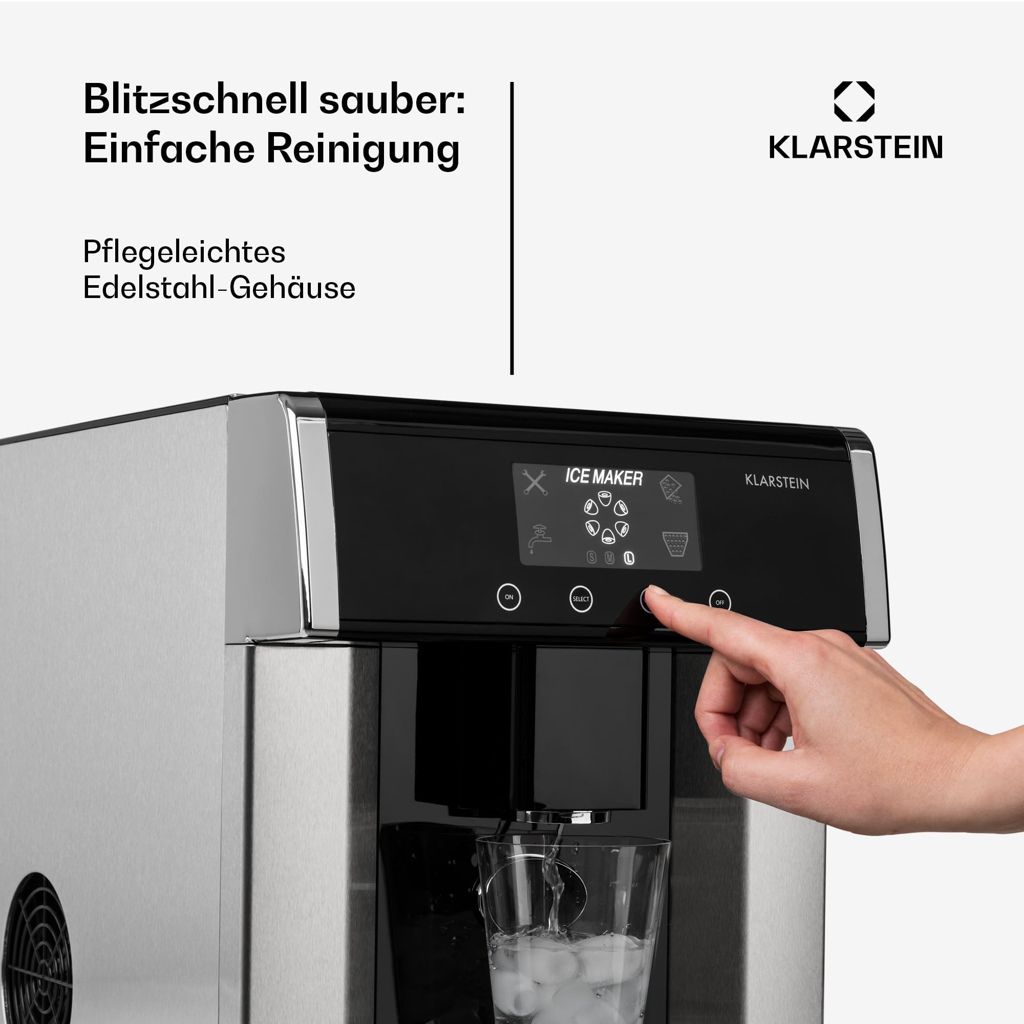 Klarstein Eiswürfelmaschine Klein, 3L Eiswürfelbereiter, Eiswürfelmaschine mit 3 Eiswürfel Größen, Schnelle Leichte Reinigung, Eiswürfelbereiter für 12kg Eis in 24h