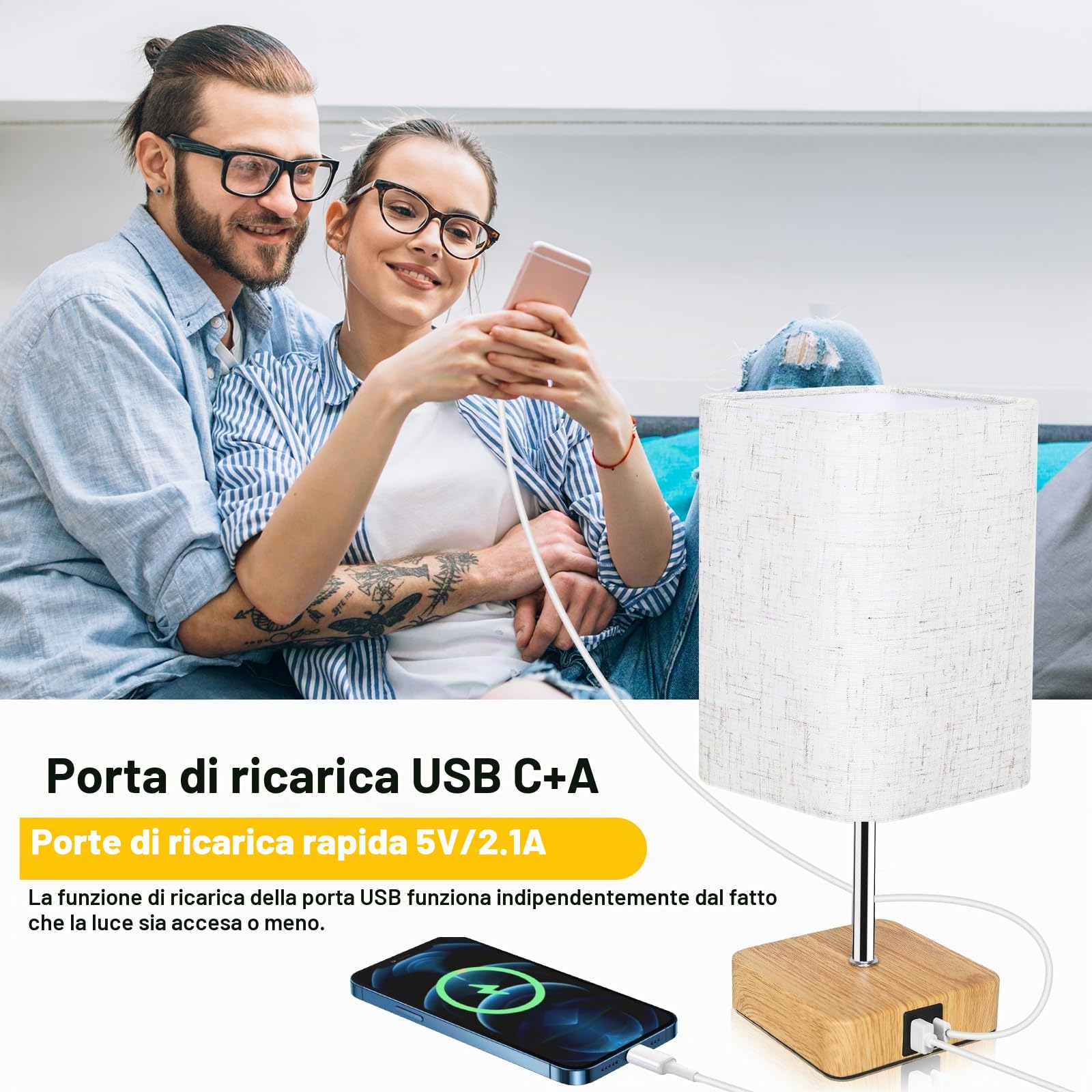 Jayencer Lampada da Comodino Touch Set di 2, Abat Jour Camera da Letto Touch Dimmerabile a 3 Vie con Porte di Ricarica USB A+C, Lampada da Tavolo per Camera da Letto Soggiorno Ufficio (USB-2)