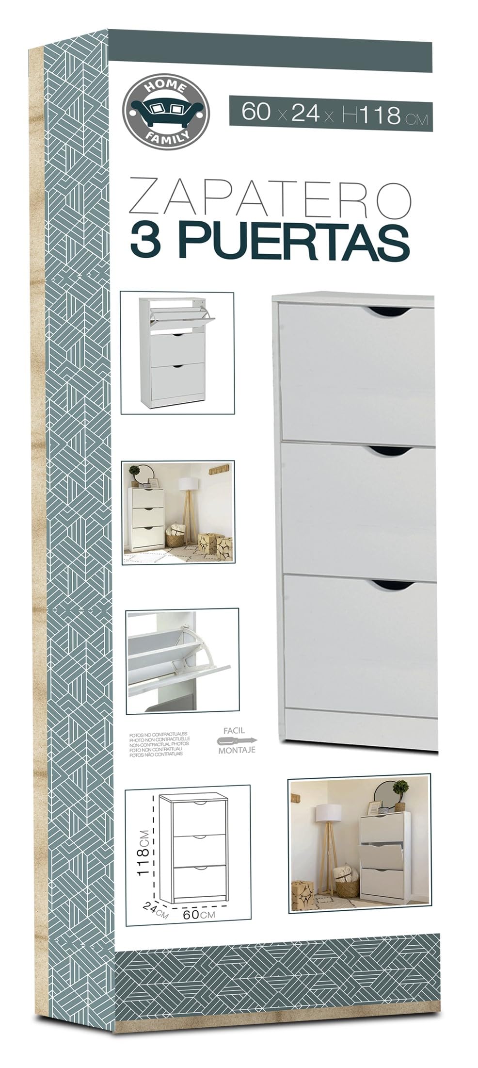 Zapatero 3 PUERTAS Blanco 60 x 24 x H 118 cm
