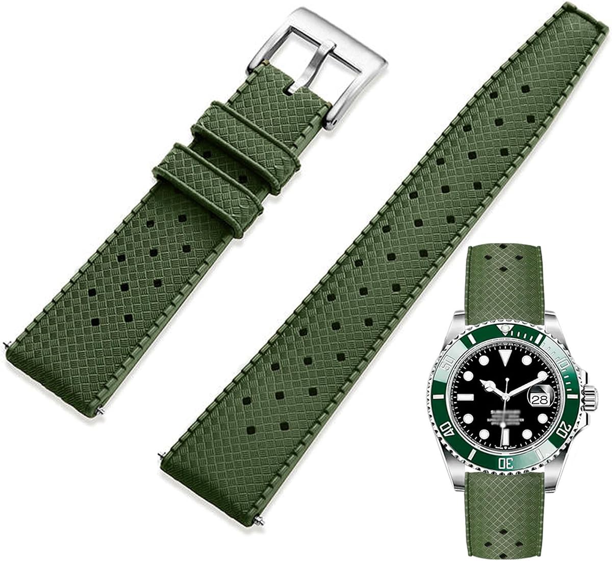 FKM Rubber Watch Strap Quick Release Tropical Style Fluororubber 18mm 19mm 20mm 21mm 22mm Soft Breathable Durable FKM Rubber Watch Band Universal Replacement Band Strap for Men Women