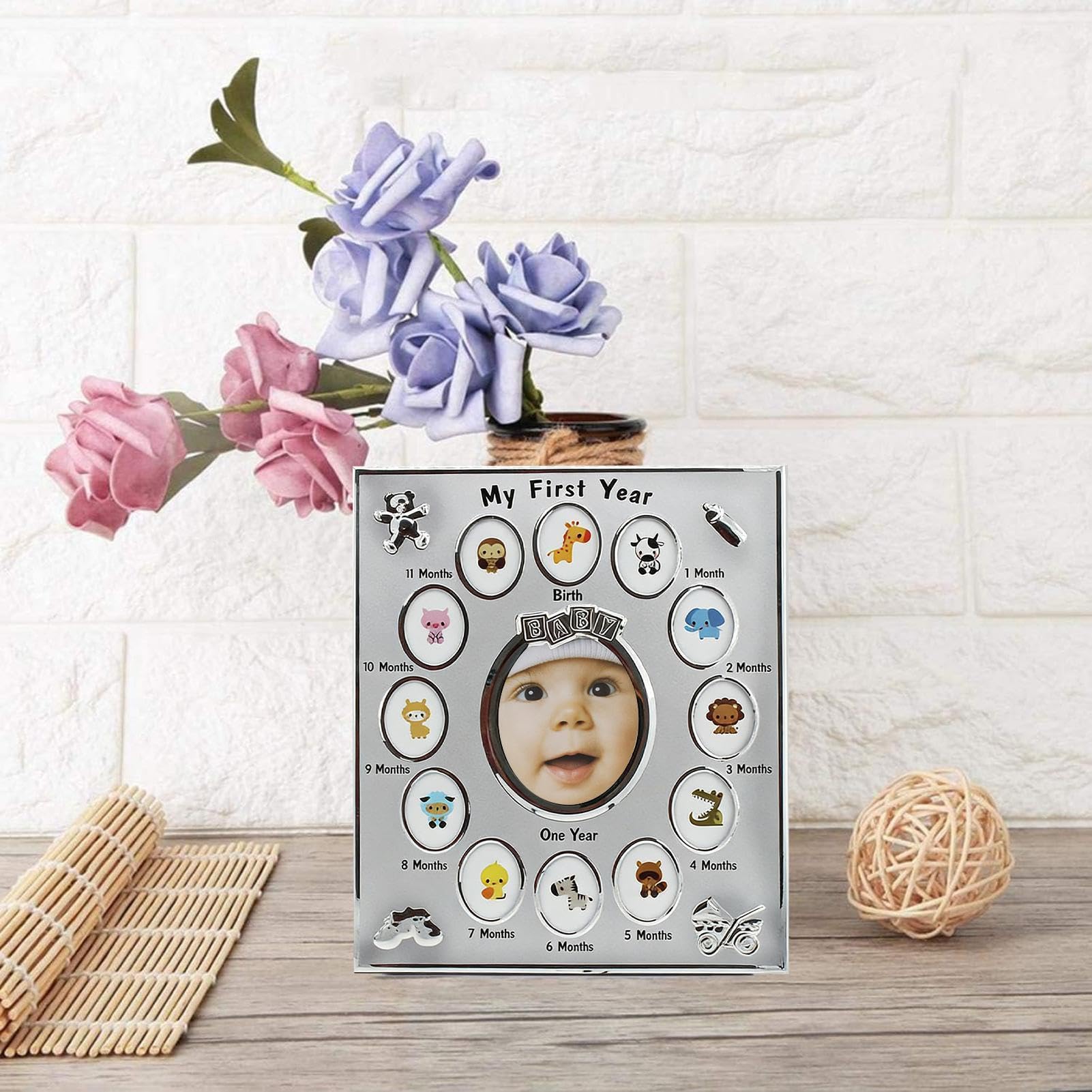 Generico First Year Photo Frame - Aesthetic Memory Aluminum Alloy | Commemorative First Year Photo Frame For Boys And Girls, Family Bedroom With Birthday Party, newborns milestones Art