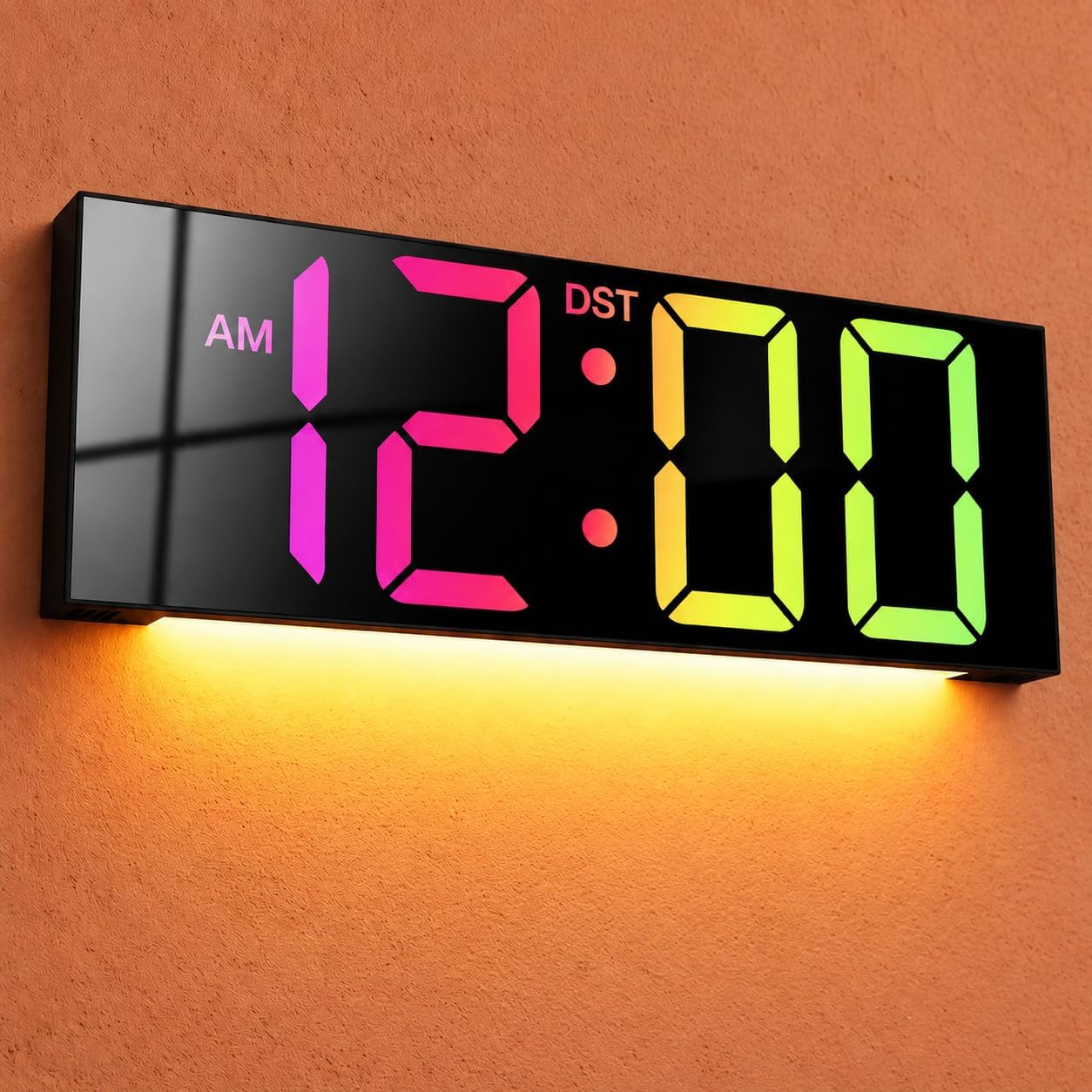 JALL Digital Wall Clock with Big LED Numbers for Classroom, Wall Clock with 8 RGB Colors for Senior, Digital Clock with Auto DST, Night Light for Bedroom (Black)