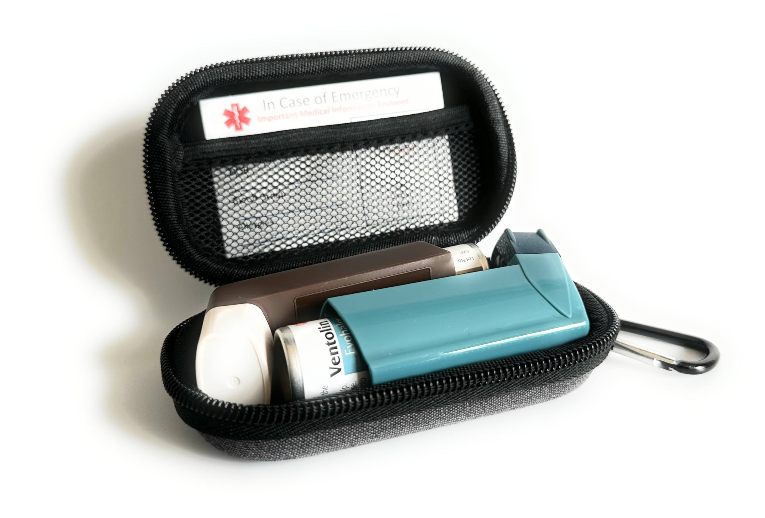 ICE Medical Inhaler Hard EVA Case/Pouch- for 2 Inhalers, Medication, Clip on Belt, Asthma Bag, Perfect for School Travel