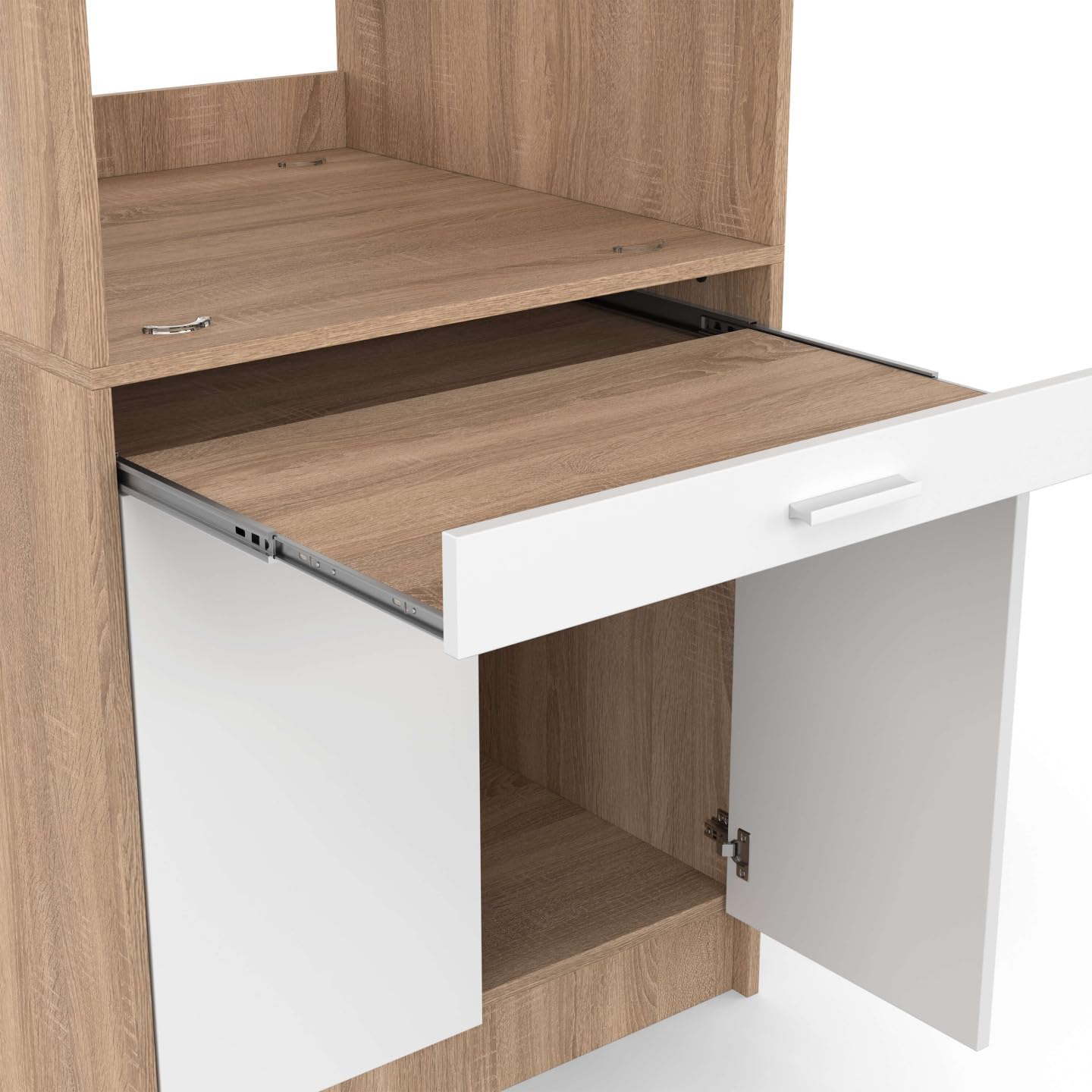 IDMarket - Waschmaschinen- oder Wäschetrockner-Unterbau Wallis mit ausziehbarer Ablage für den Wäschekorb und Schrank in Holz und Weiß
