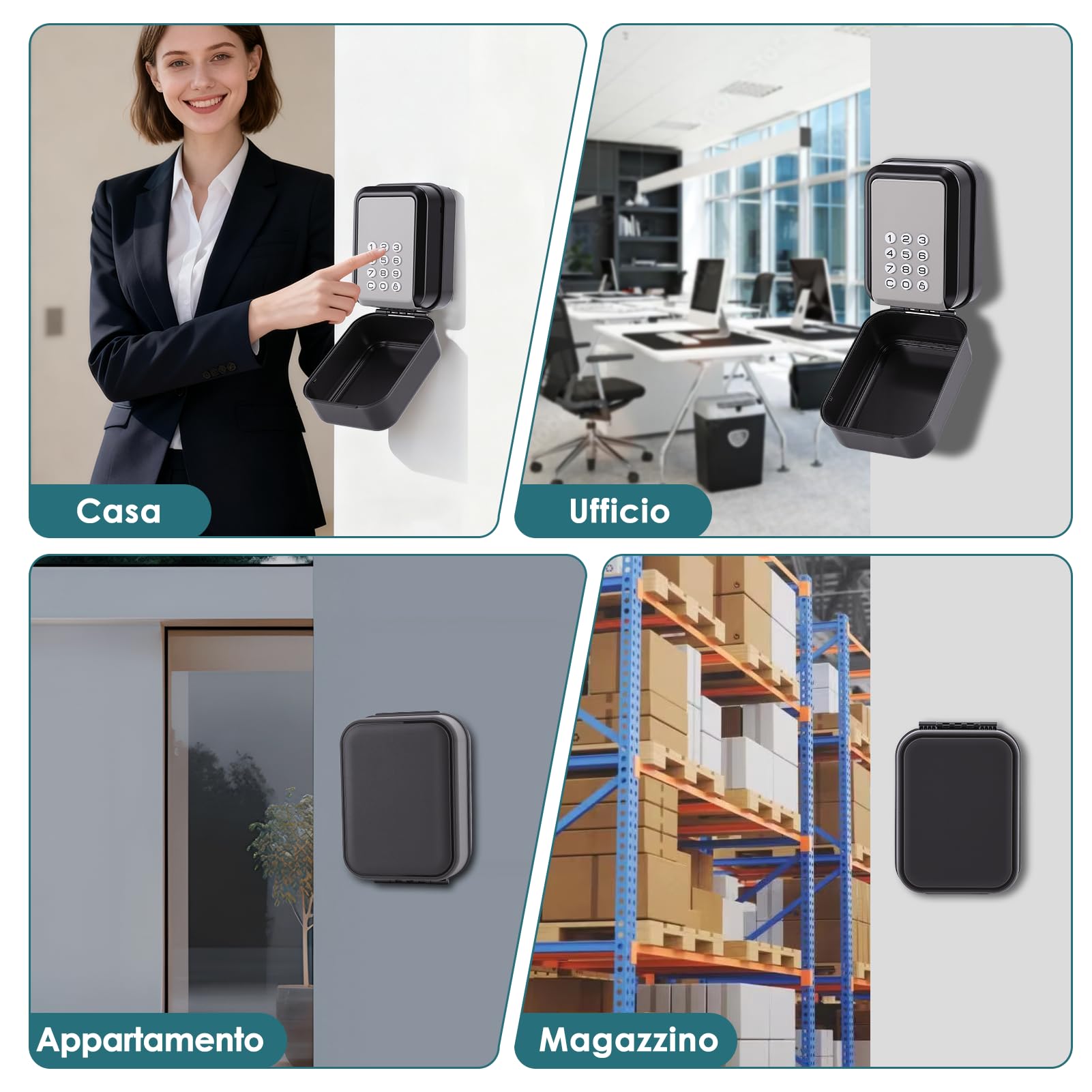 Cassetta Chiavi con Codice, Esterno Impermiabile Cassaforte di Sicurezza per Chiavi con Sblocco Remoto, Combinazione Muro Cassetta per Casa Scuola Ufficio Self Check In